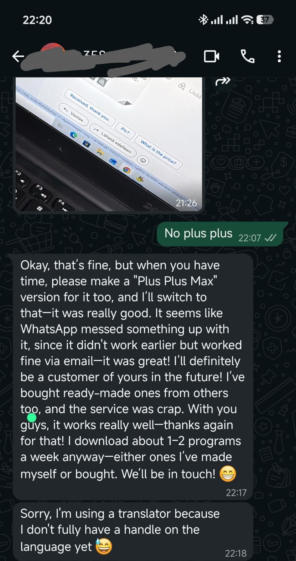 Screenshot recensione cliente WhatsApp