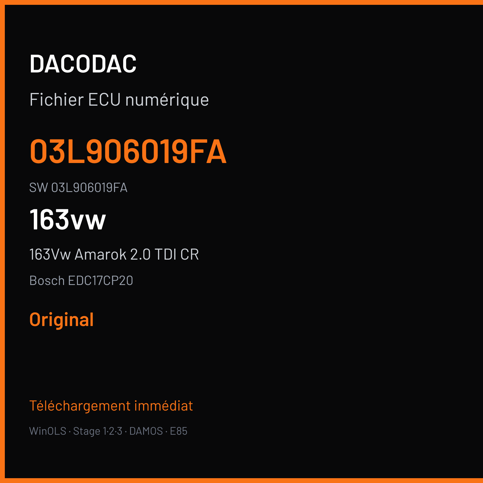 163Vw Amarok 2.0 TDI CR 163 ch — Bosch EDC17CP20 — 03L906019FA · 03L906019FA · 558512 — Original