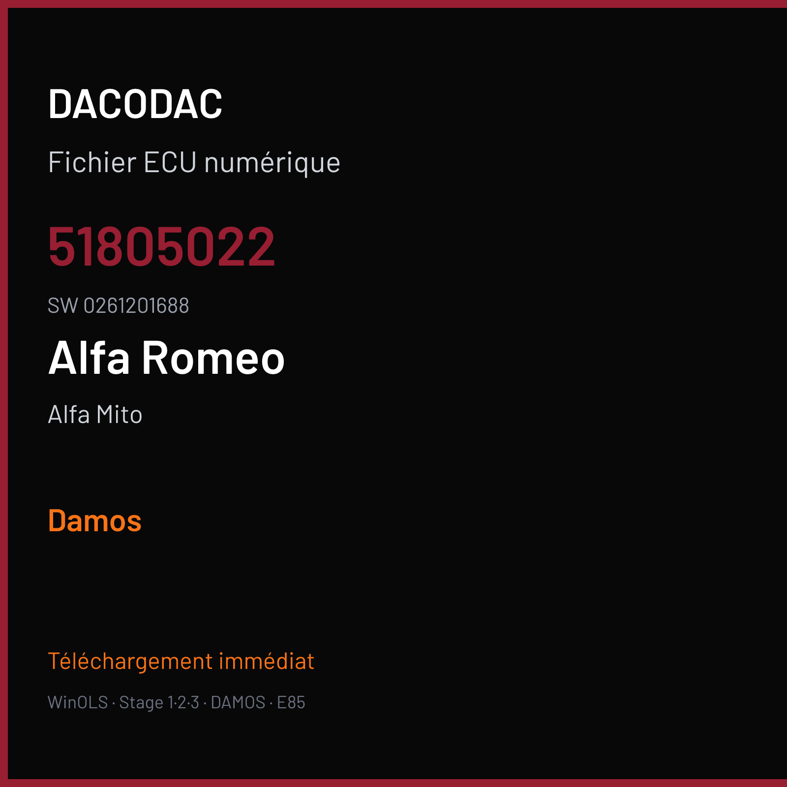 Alfa Mito — 51805022 · 0261201688 — Damos
