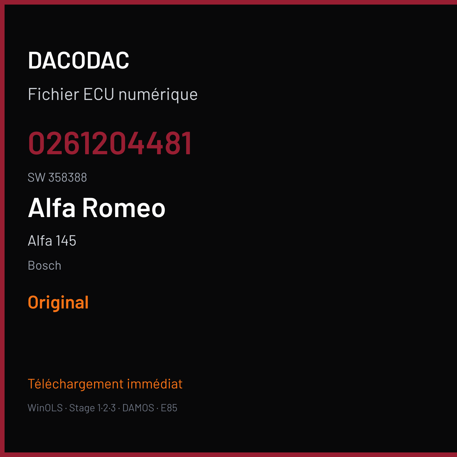 Alfa 145 (1998) — Bosch — 0261204481 · 358388 — Original