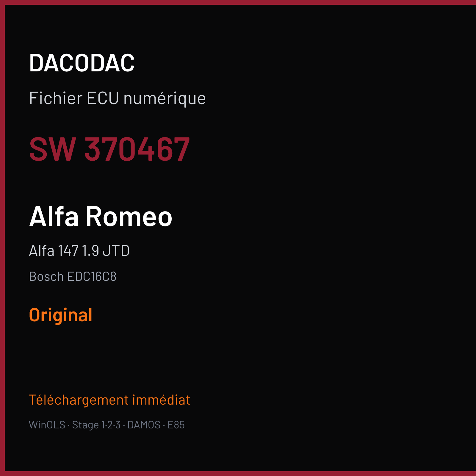 Alfa 147 1.9 JTD (2004) — Bosch EDC16C8 — 370467 — Original