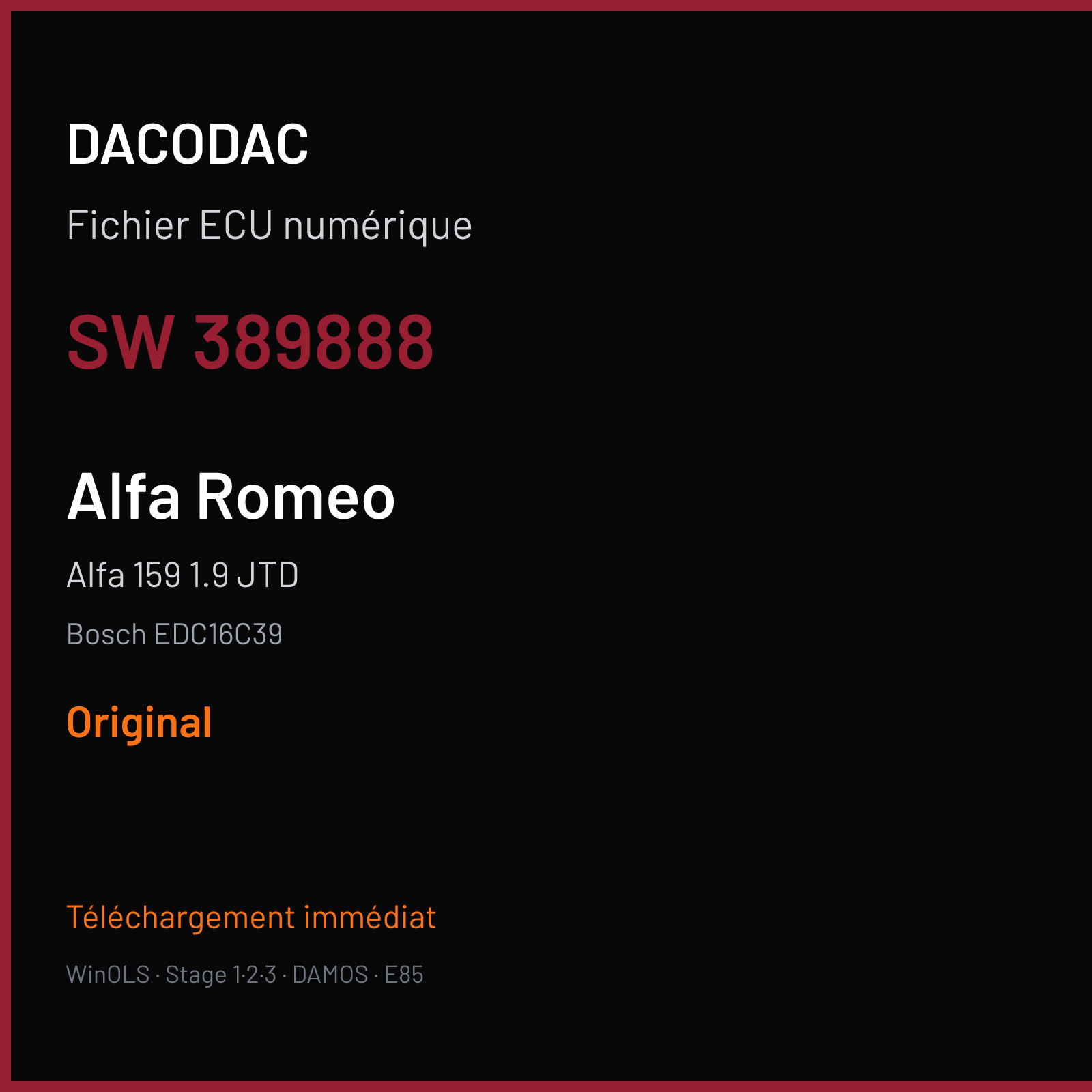 Alfa 159 1.9 JTD (2007) — Bosch EDC16C39 — 389888 — Original