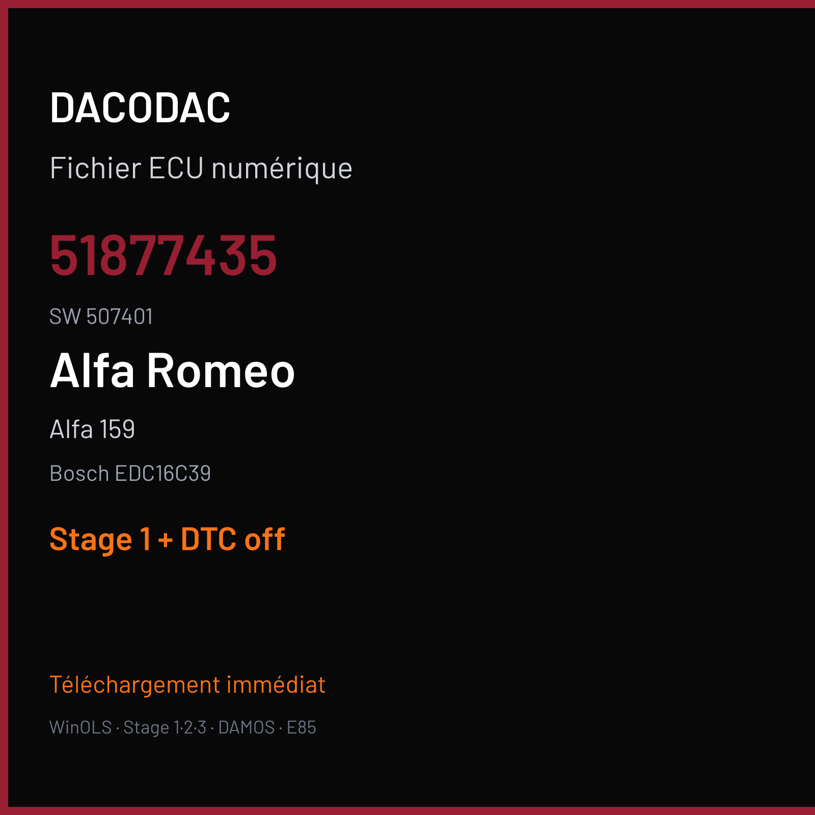 Alfa 159 — Bosch EDC16C39 — 51877435 · 507401 — Stage 1 + DTC off