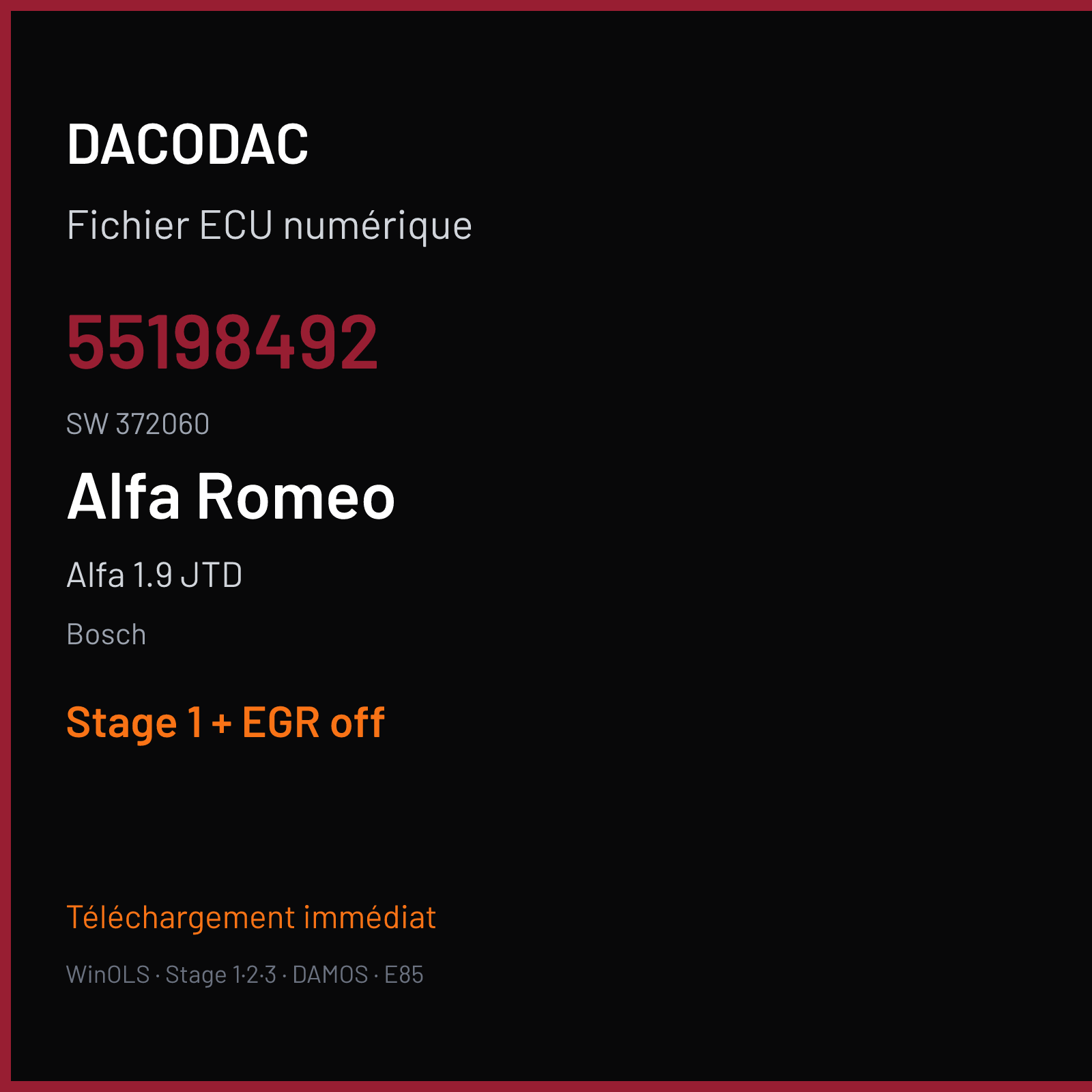 Alfa 1.9 JTD (2004) — Bosch — 55198492 · 372060 — Stage 1 + EGR off