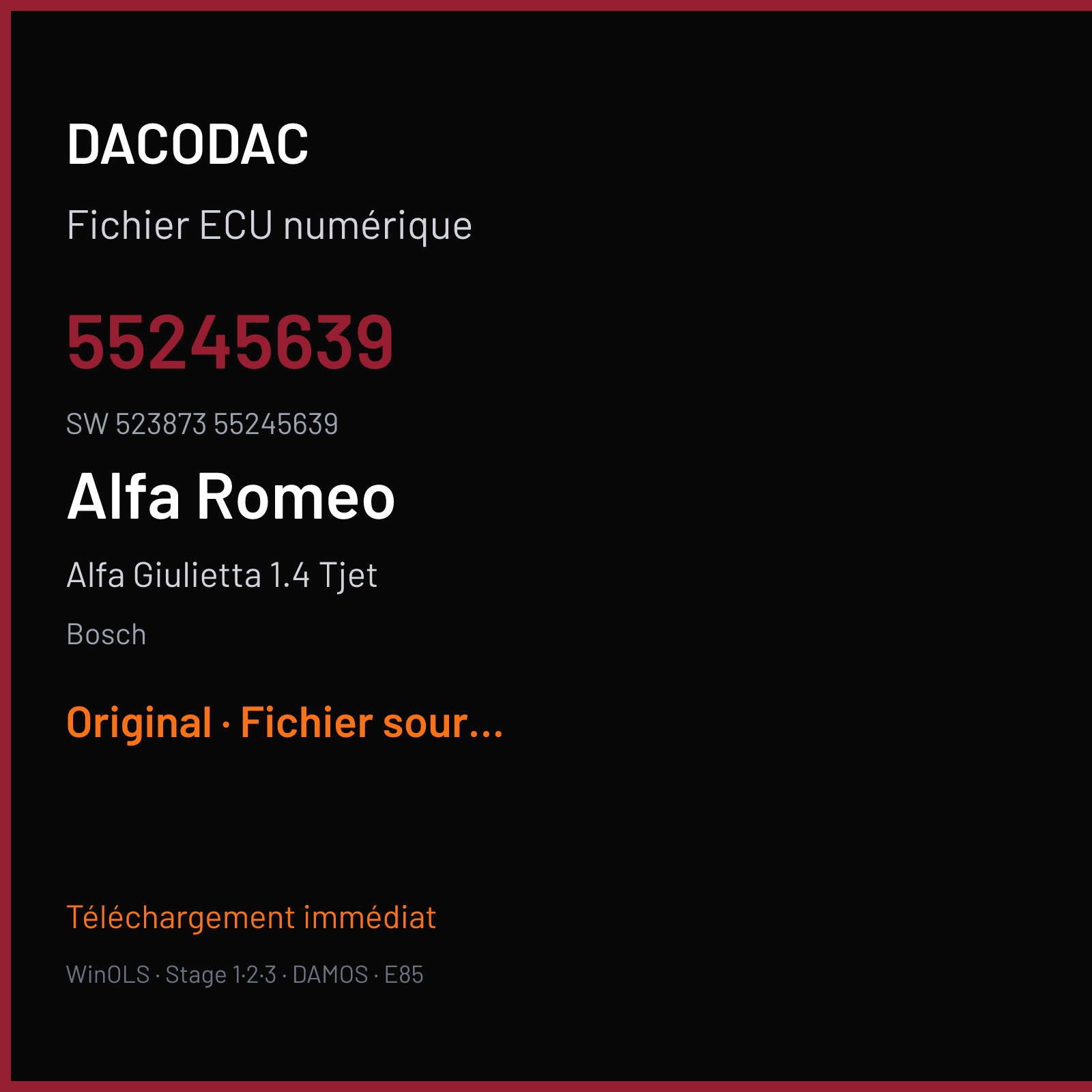 Alfa Giulietta 1.4 Tjet (2014) — Bosch — 55245639 · 523873 55245639 — Original