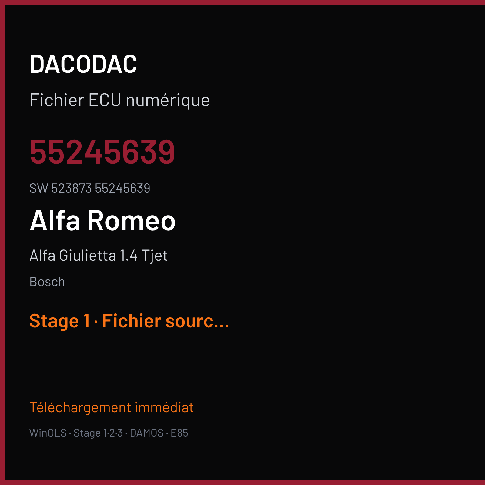 Alfa Giulietta 1.4 Tjet (2014) — Bosch — 55245639 · 523873 55245639 — Stage 1