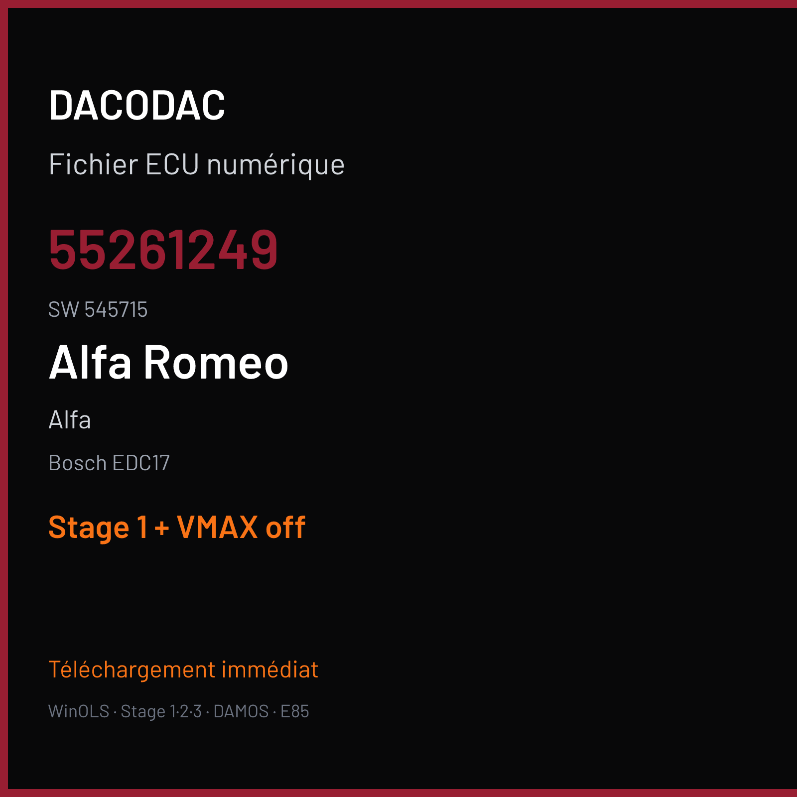 Alfa — Bosch EDC17 — 55261249 · 545715 — Stage 1 + VMAX off