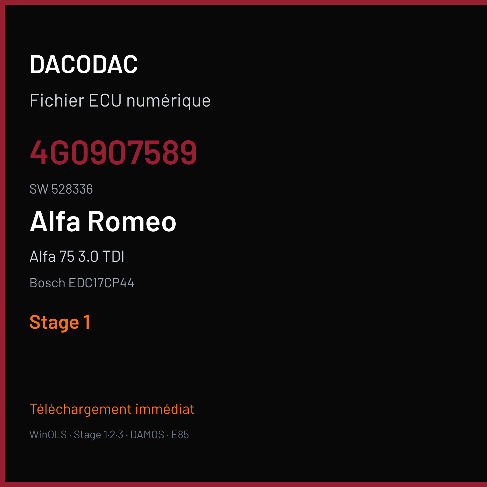 Alfa 75 3.0 TDI — Bosch EDC17CP44 — 4G0907589 · 528336 — Stage 1