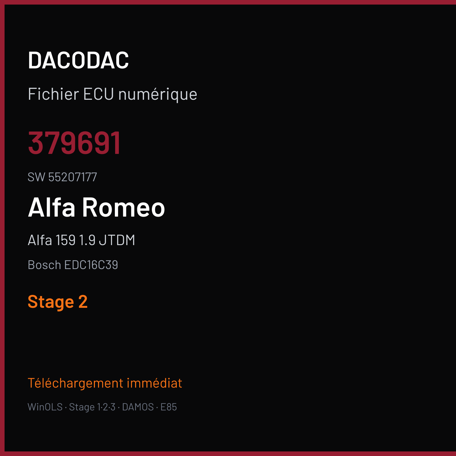Alfa 159 1.9 JTDM 116 ch (2008) — Bosch EDC16C39 — 379691 · 55207177 — Stage 2