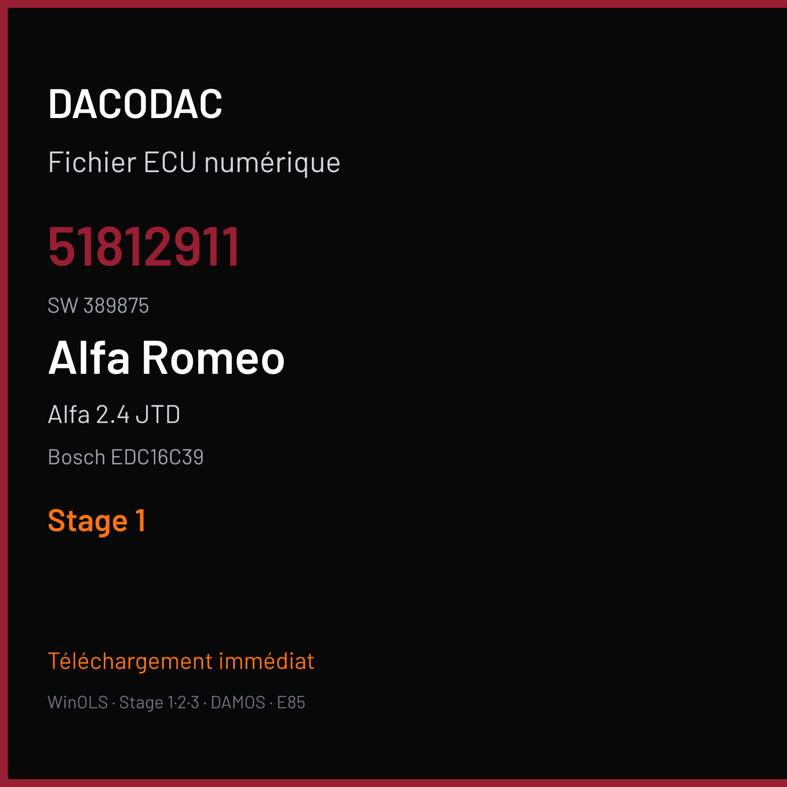 Alfa 2.4 JTD (2005) — Bosch EDC16C39 — 51812911 · 389875 — Stage 1