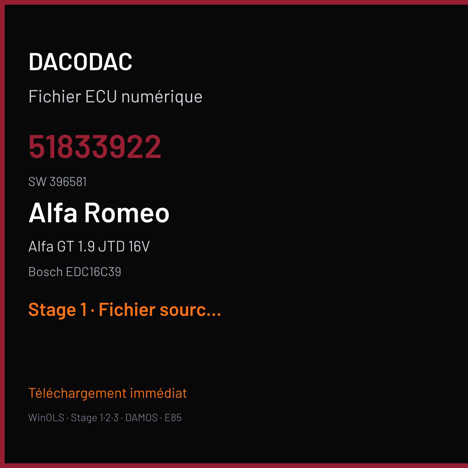 Alfa GT 1.9 JTD 16V (2009) — Bosch EDC16C39 — 51833922 · 396581 — Stage 1