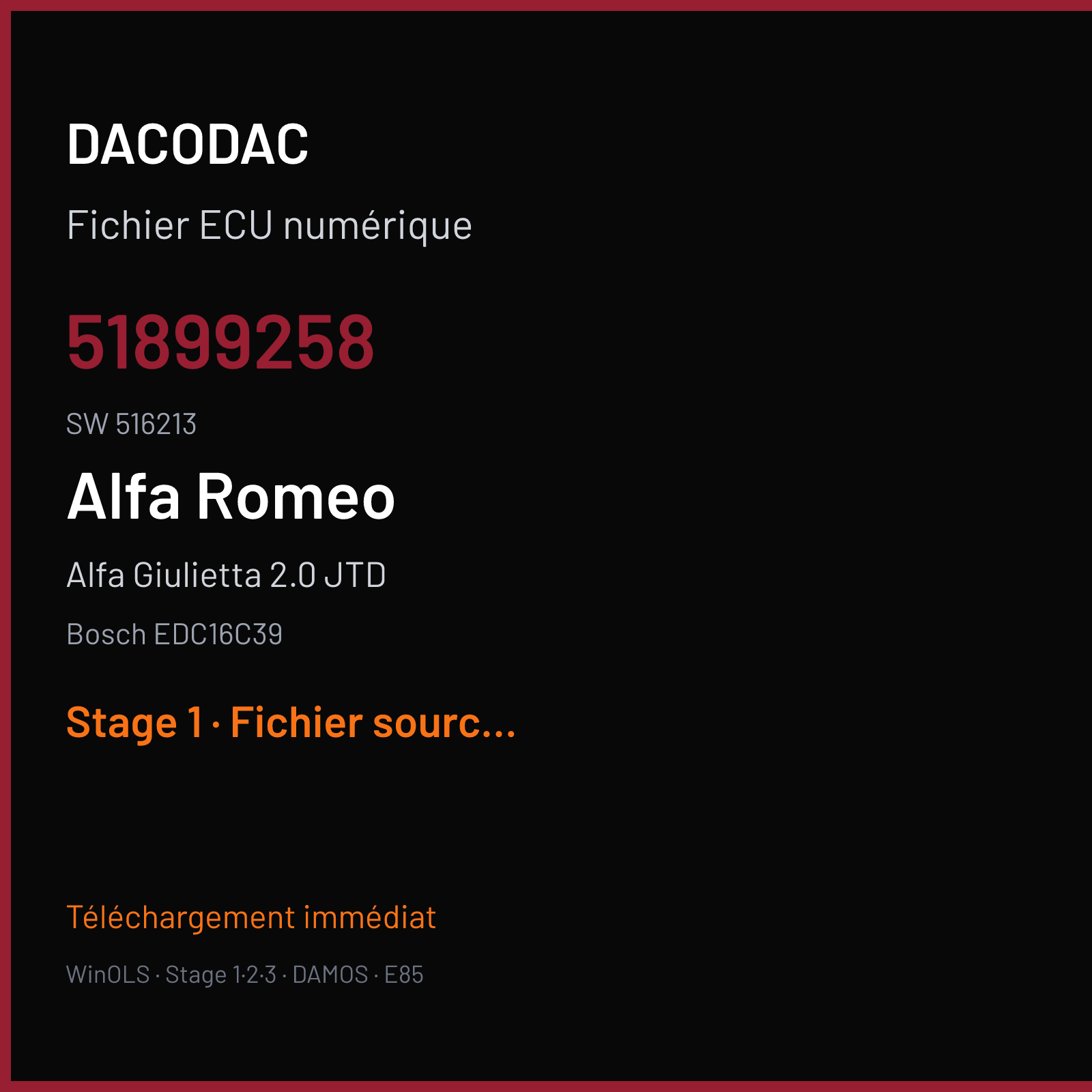 Alfa Giulietta 2.0 JTD (2011) — Bosch EDC16C39 — 51899258 · 516213 — Stage 1