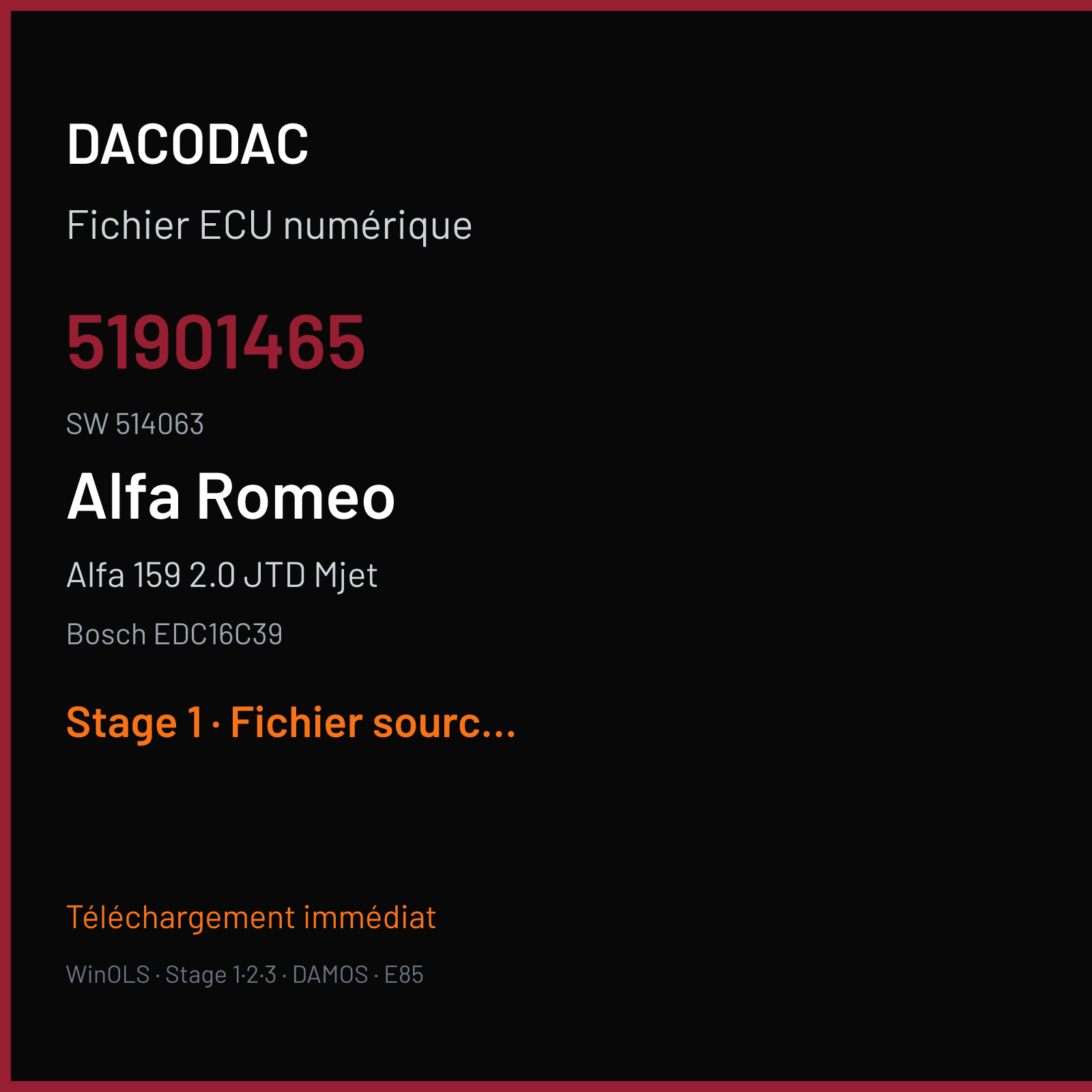 Alfa 159 2.0 JTD Mjet (2010) — Bosch EDC16C39 — 51901465 · 514063 — Stage 1