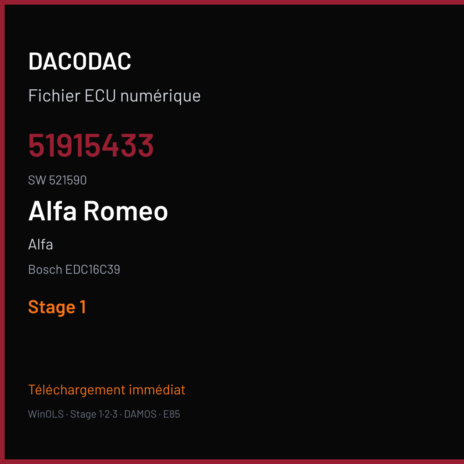 Alfa (2012) — Bosch EDC16C39 — 51915433 · 521590 — Stage 1