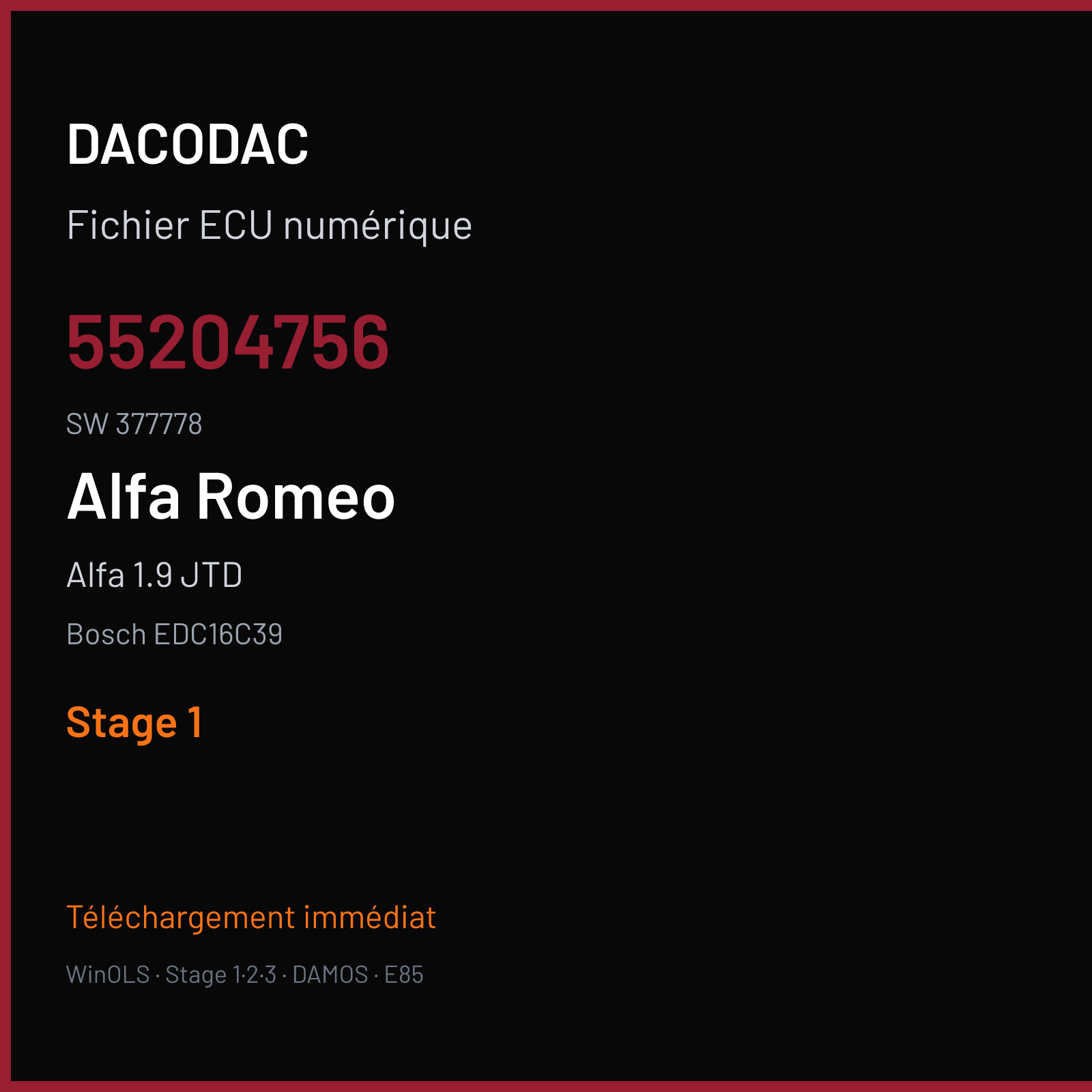 Alfa 1.9 JTD (2005) — Bosch EDC16C39 — 55204756 · 377778 — Stage 1