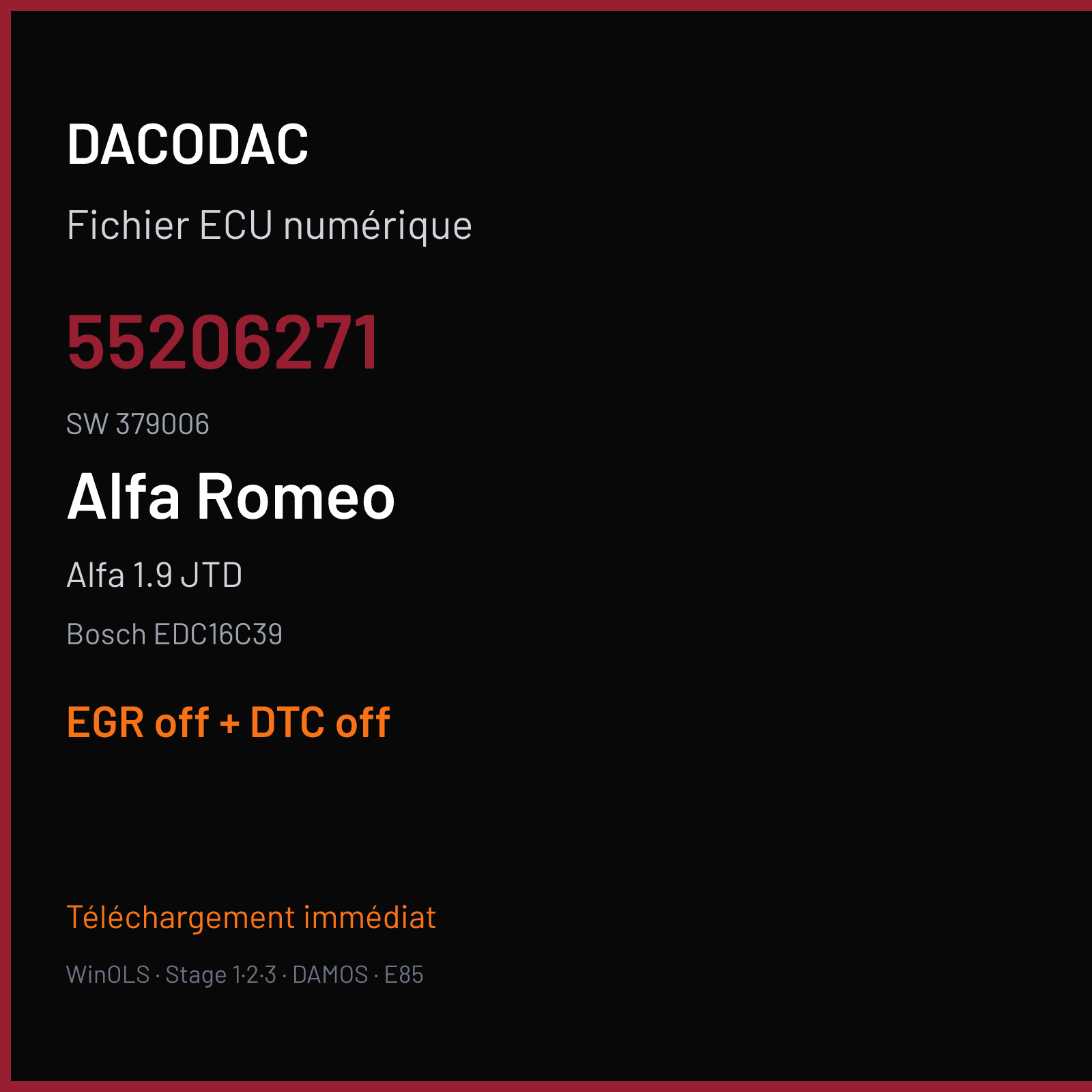 Alfa 1.9 JTD (2006) — Bosch EDC16C39 — 55206271 · 379006 — EGR off + DTC off