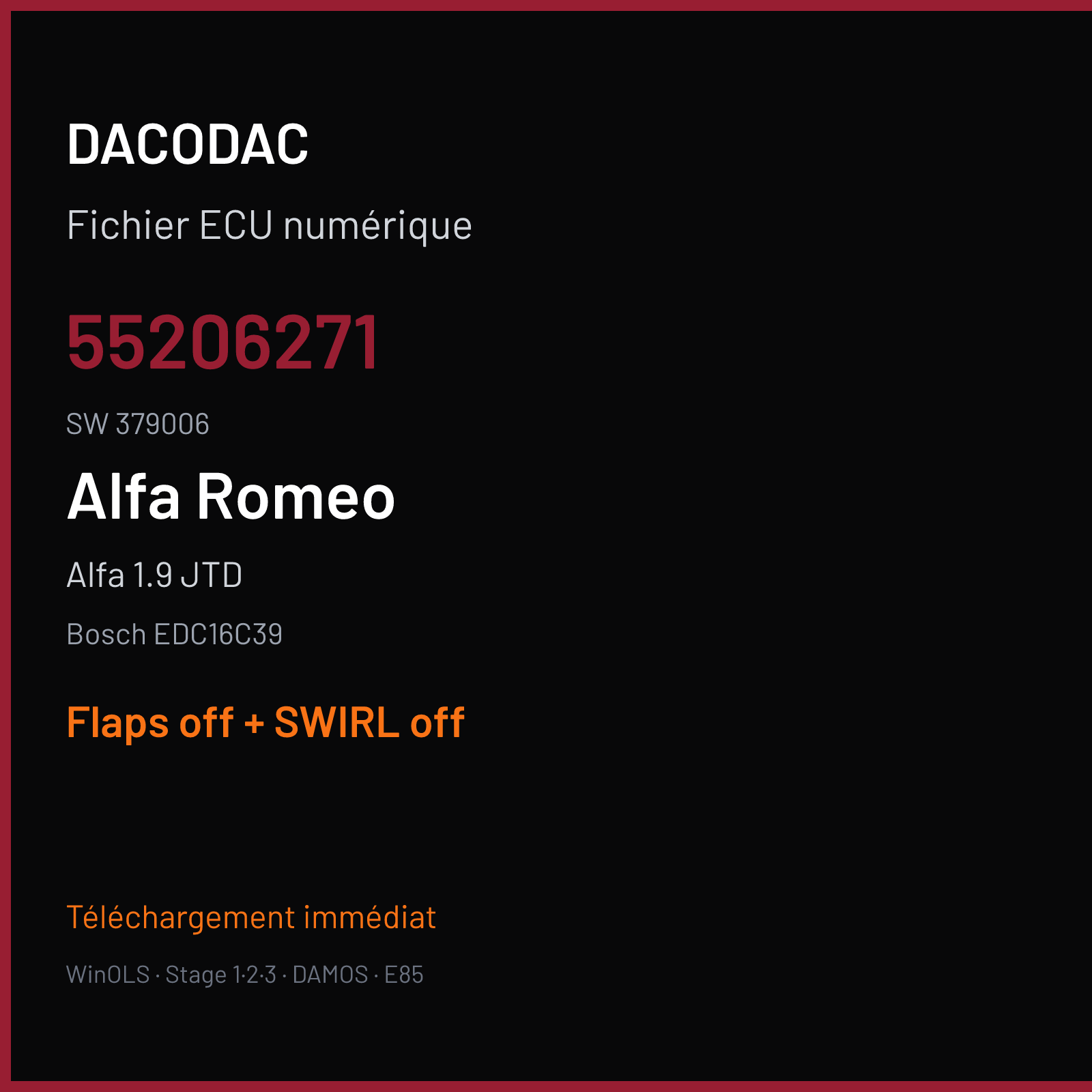 Alfa 1.9 JTD (2006) — Bosch EDC16C39 — 55206271 · 379006 — Flaps off + SWIRL off