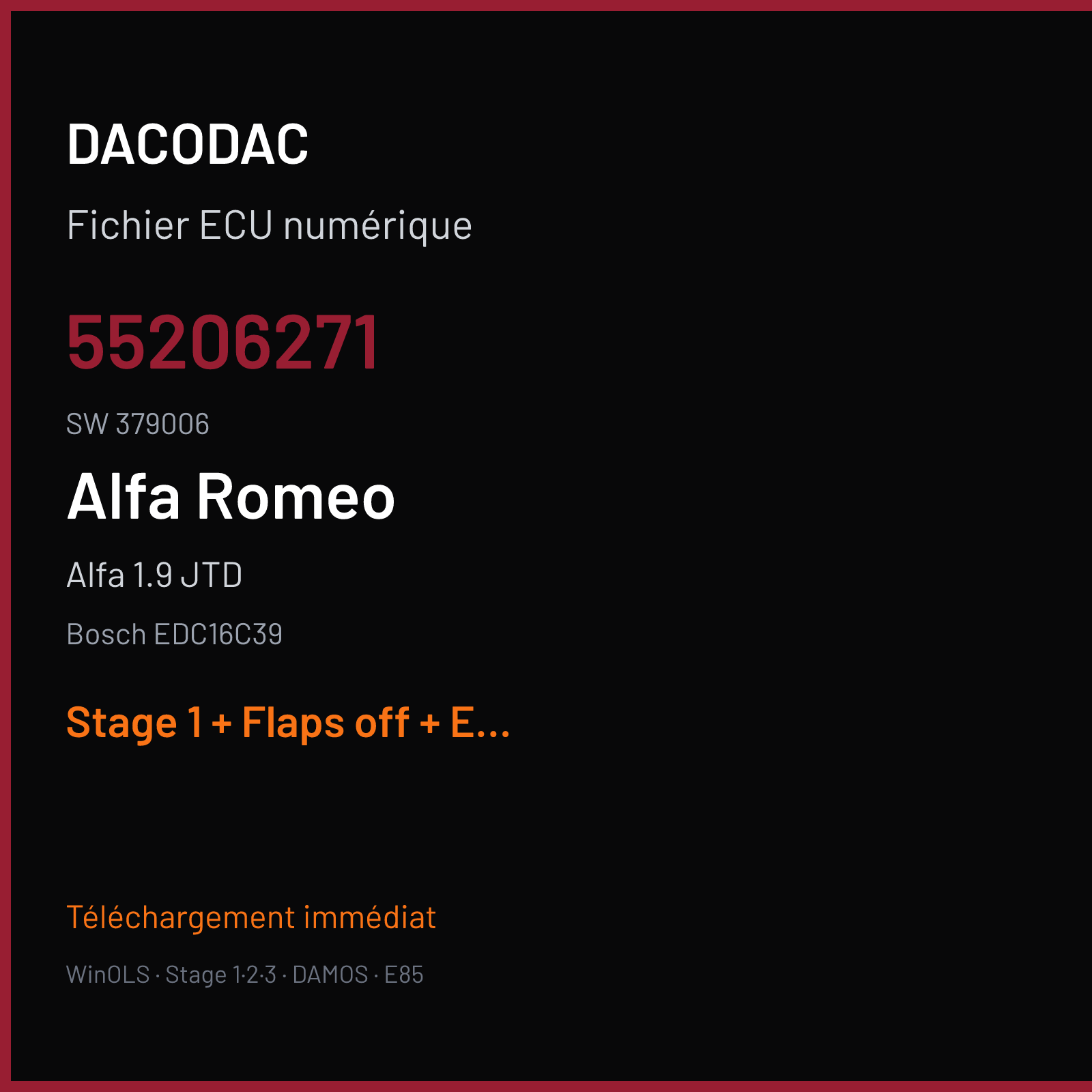 Alfa 1.9 JTD (2006) — Bosch EDC16C39 — 55206271 · 379006 — Stage 1 + Flaps off + EGR off + DTC off + SWIRL off
