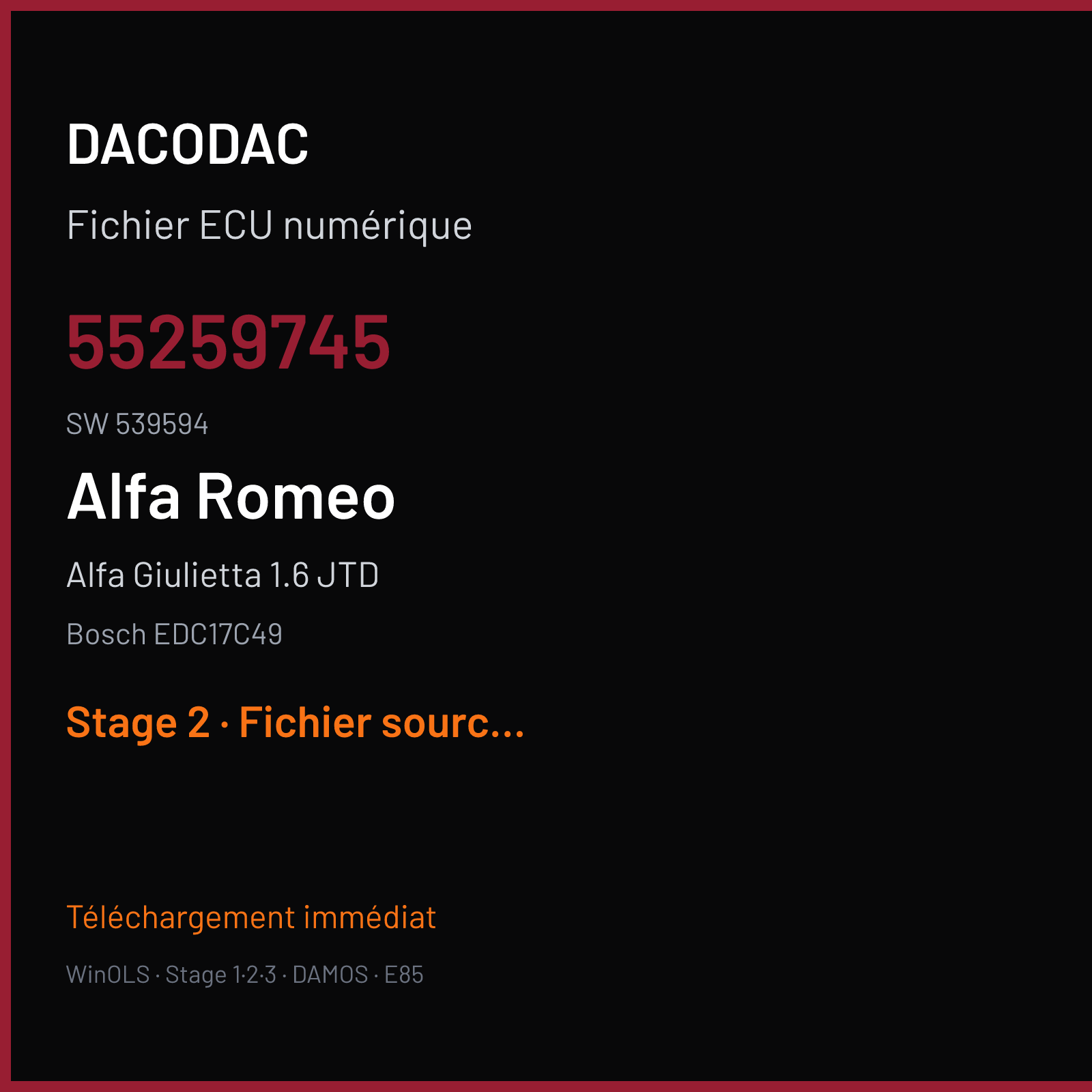 Alfa Giulietta 1.6 JTD (2014) — Bosch EDC17C49 — 55259745 · 539594 — Stage 2