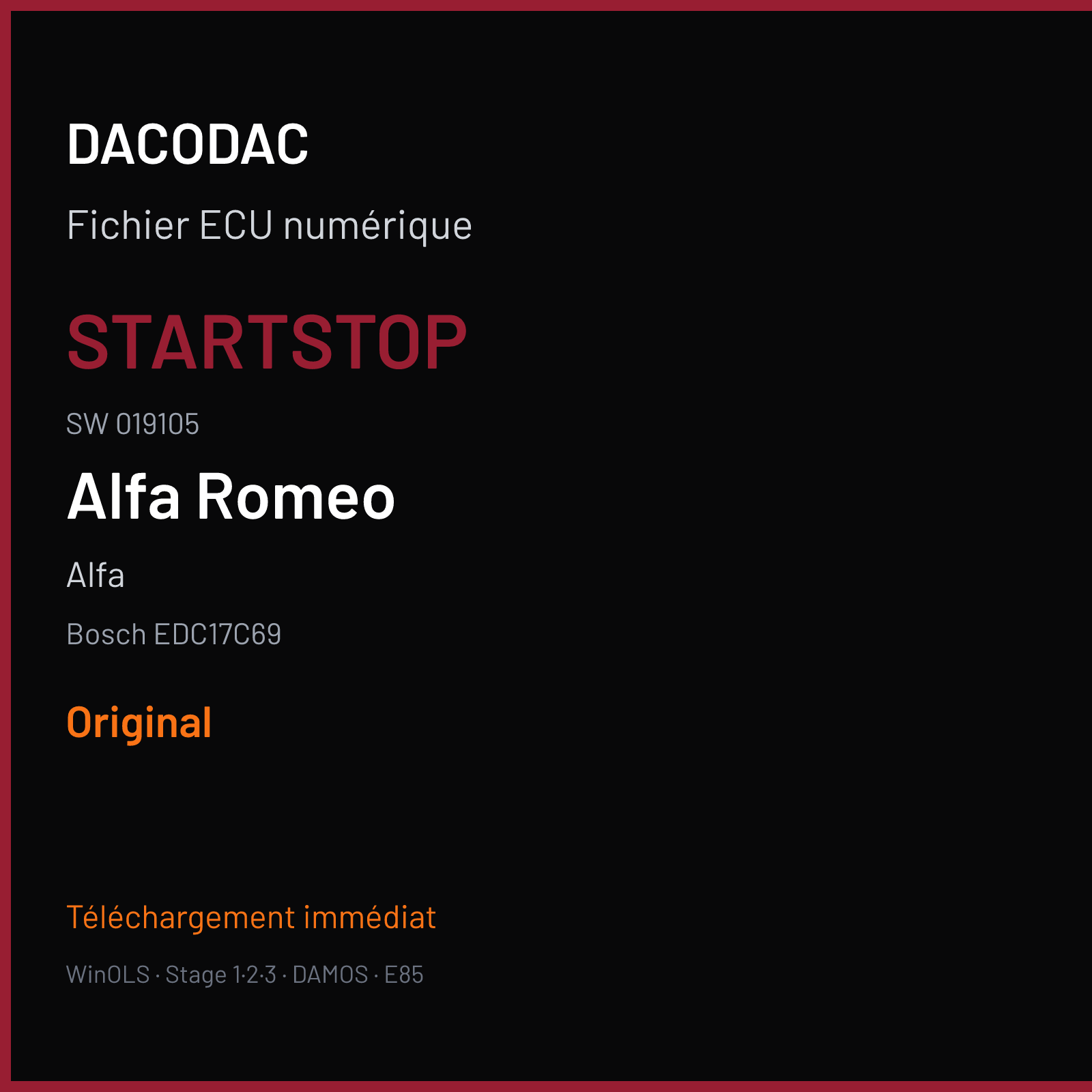 Alfa (2018) — Bosch EDC17C69 — STARTSTOP · 019105 — Original