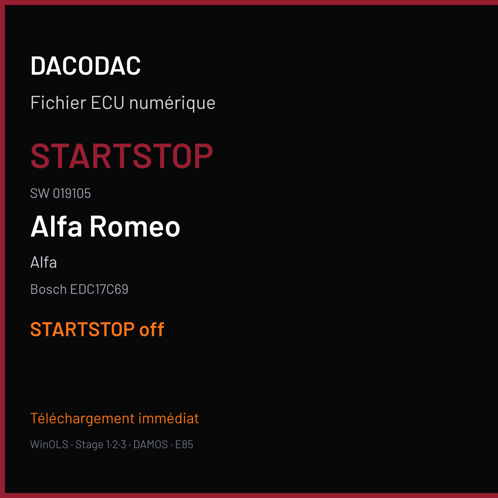 Alfa (2018) — Bosch EDC17C69 — STARTSTOP · 019105 — STARTSTOP off