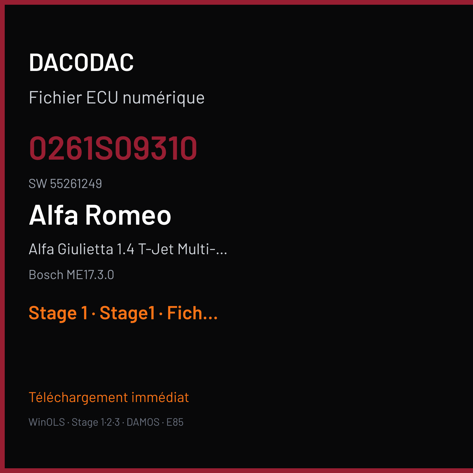 Alfa Giulietta 1.4 T-Jet Multi-Air (2014) — Bosch ME17.3.0 — 0261S09310 · 55261249 — Stage 1