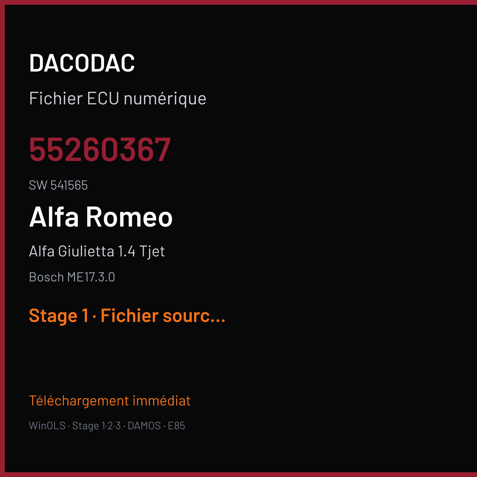 Alfa Giulietta 1.4 Tjet (2014) — Bosch ME17.3.0 — 55260367 · 541565 — Stage 1