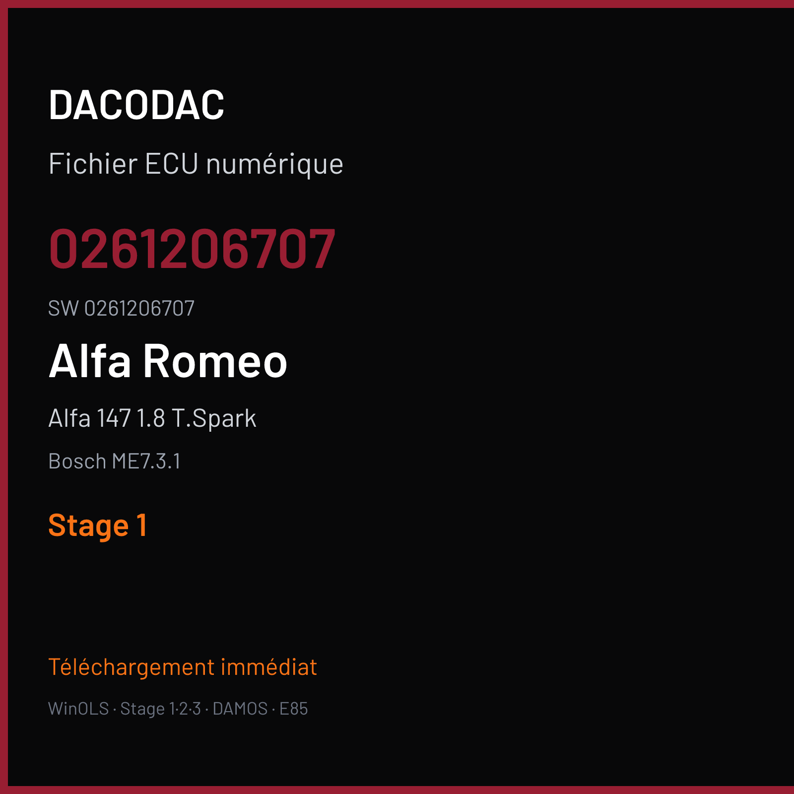 Alfa 147 1.8 T.Spark 146 ch (2001) — Bosch ME7.3.1 — 0261206707 · 0261206707 — Stage 1