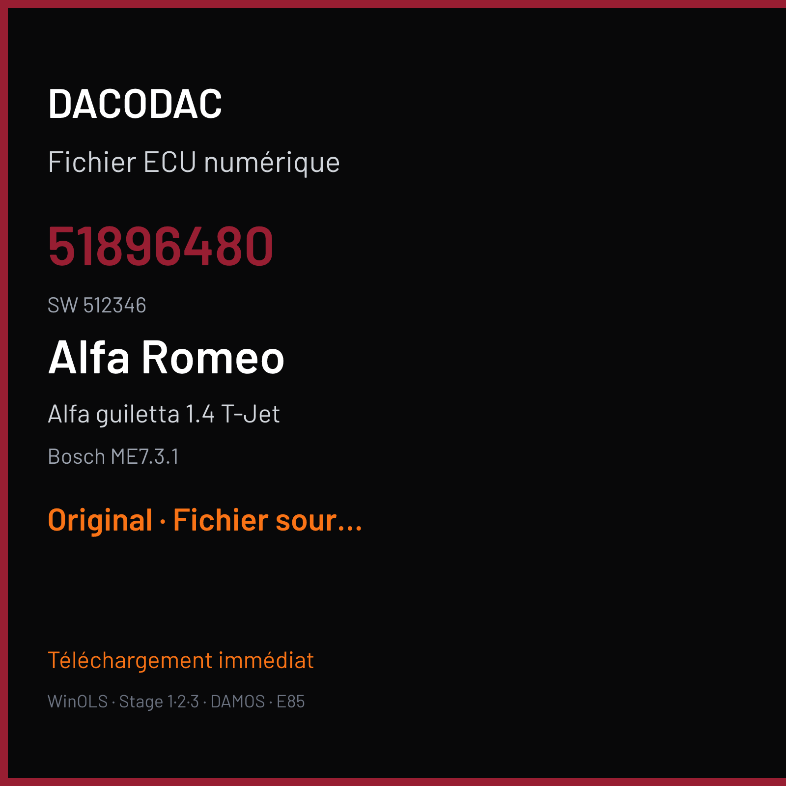 Alfa guiletta 1.4 T-Jet (2011) — Bosch ME7.3.1 — 51896480 · 512346 — Original