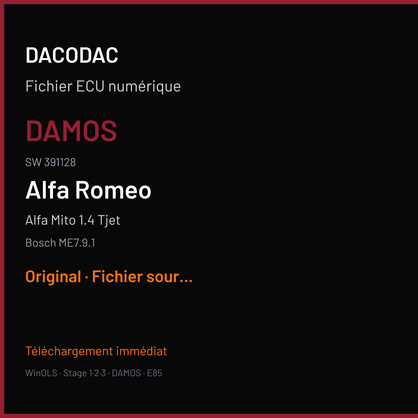Alfa Mito 1.4 Tjet (2008) — Bosch ME7.9.1 — DAMOS · 391128 — Original