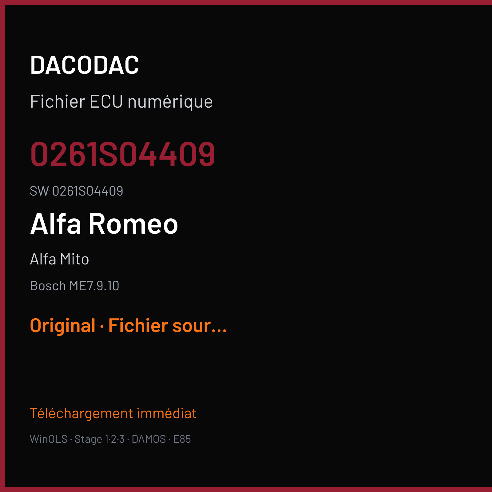 Alfa Mito 155 ch (2008) — Bosch ME7.9.10 — 0261S04409 · 0261S04409 · 1037397932 — Original