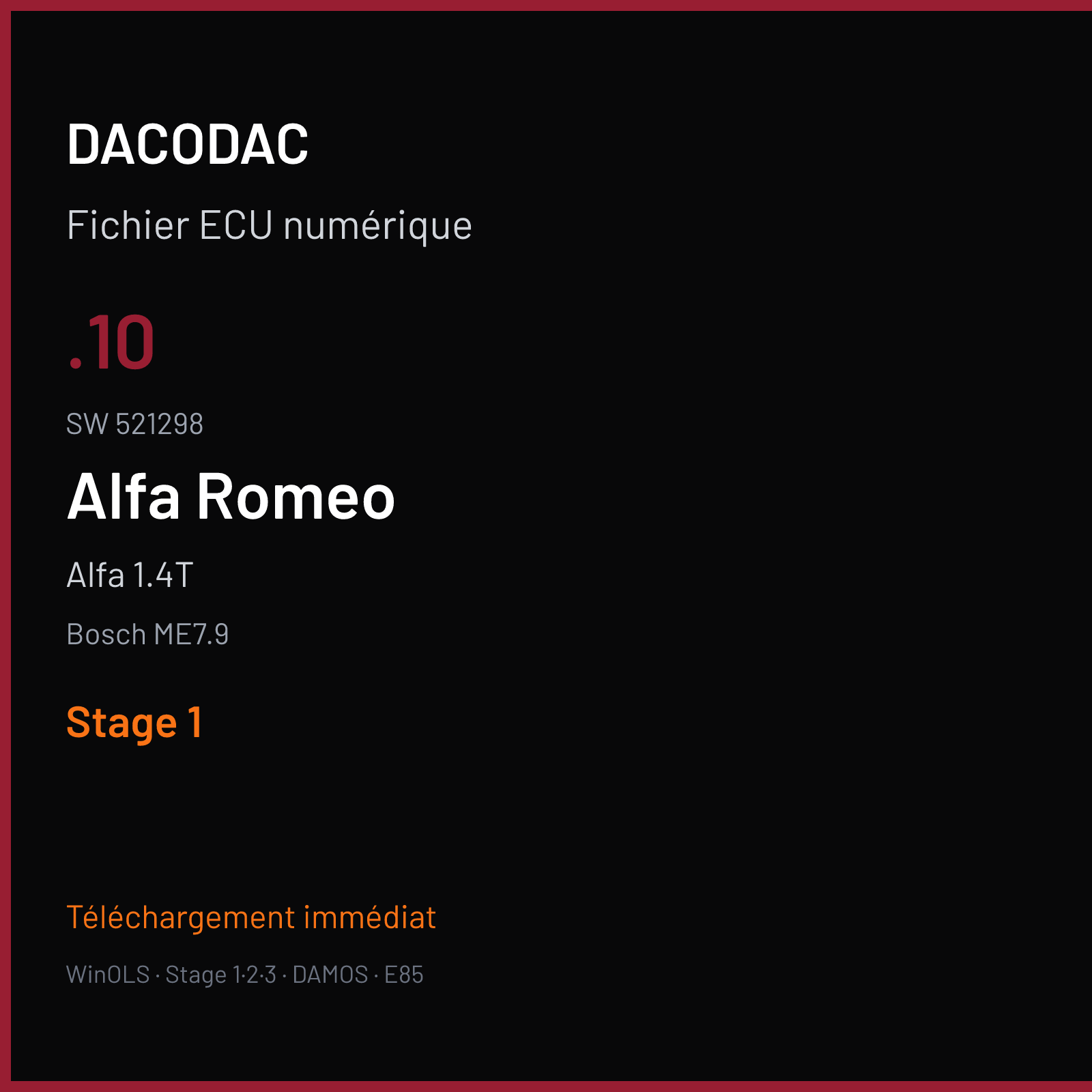Alfa 1.4T (2012) — Bosch ME7.9 — .10 · 521298 — Stage 1