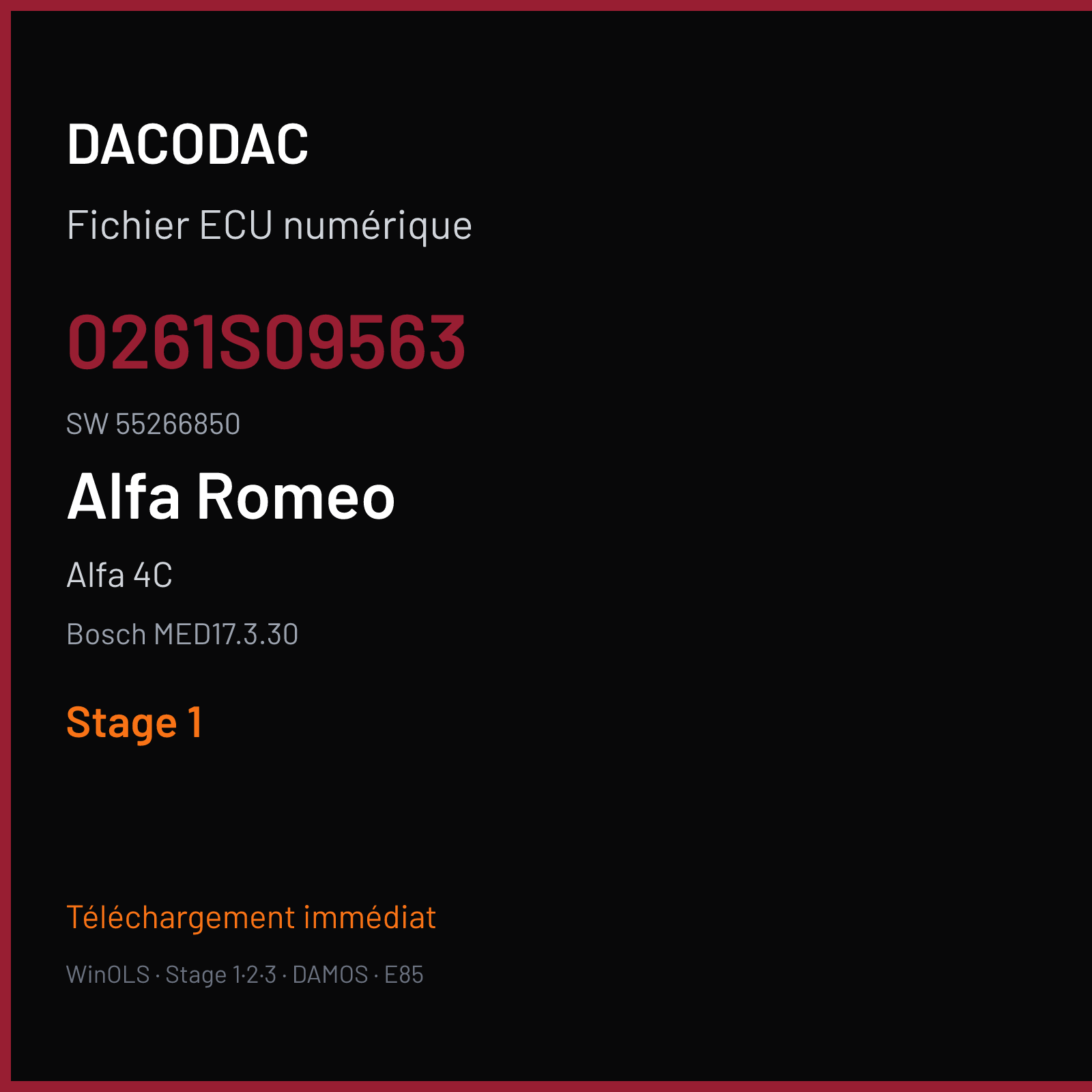Alfa 4C 240 ch (2014) — Bosch MED17.3.30 — 0261S09563 · 55266850 · 548256 — Stage 1