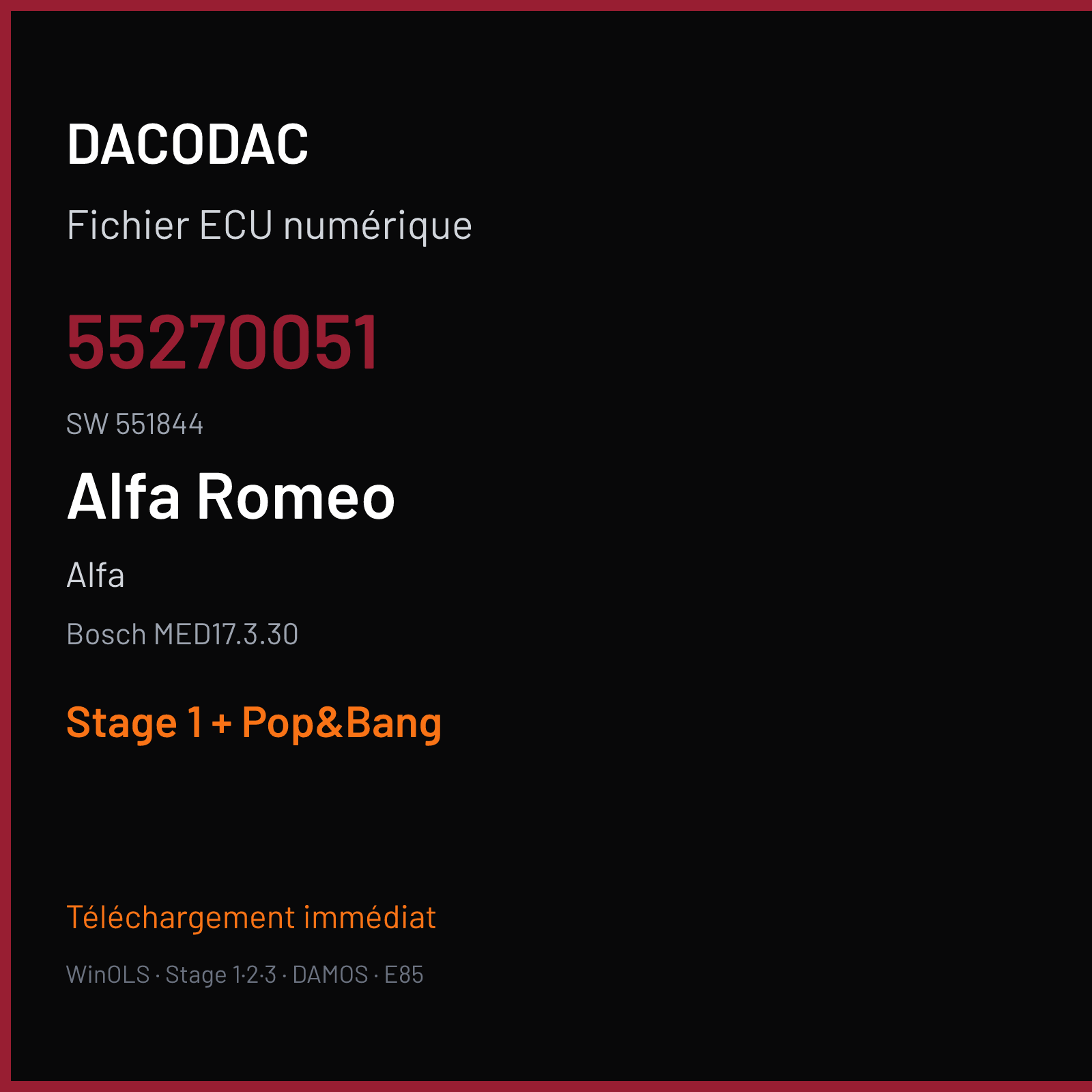Alfa (2010) — Bosch MED17.3.30 — 55270051 · 551844 — Stage 1 + Pop&Bang