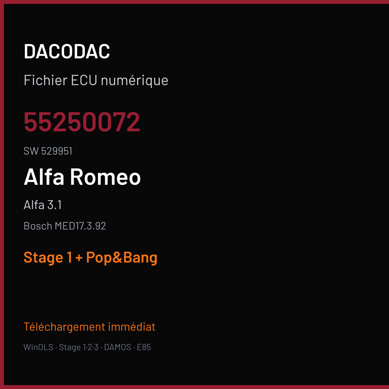 Alfa 3.1 (2011) — Bosch MED17.3.92 — 55250072 · 529951 — Stage 1 + Pop&Bang