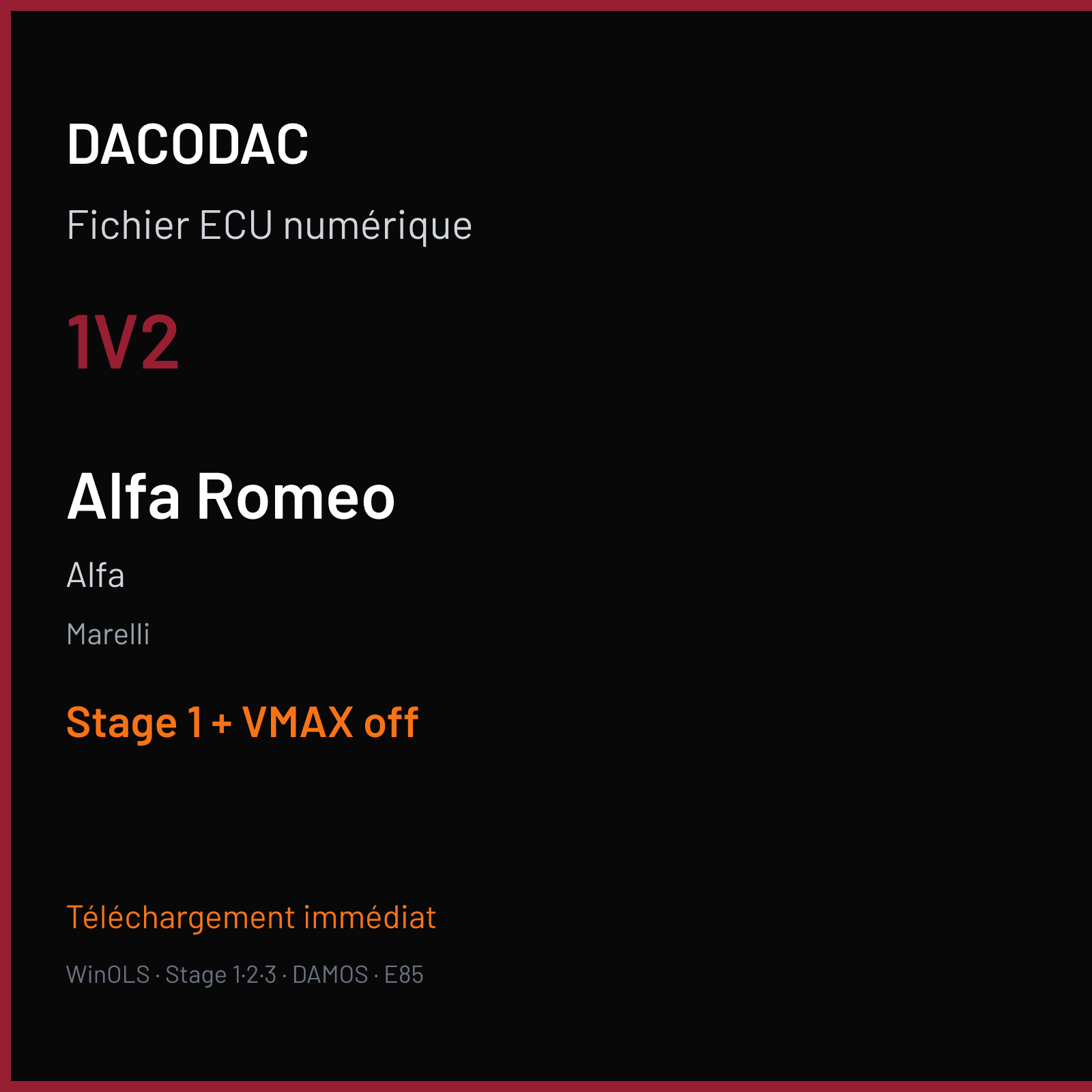Alfa (2017) — Marelli — 1V2 — Stage 1 + VMAX off