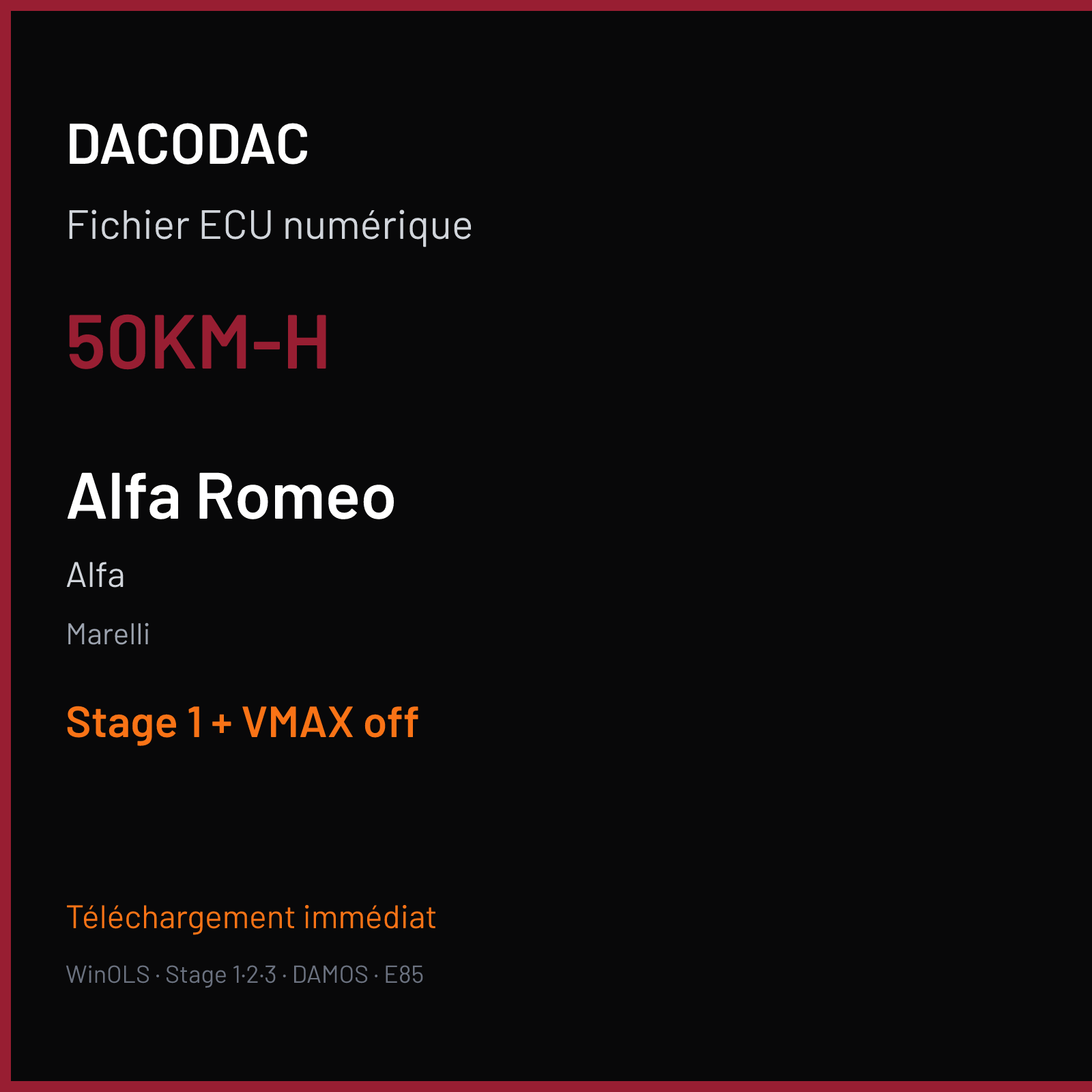 Alfa (2017) — Marelli — 50KM-H — Stage 1 + VMAX off