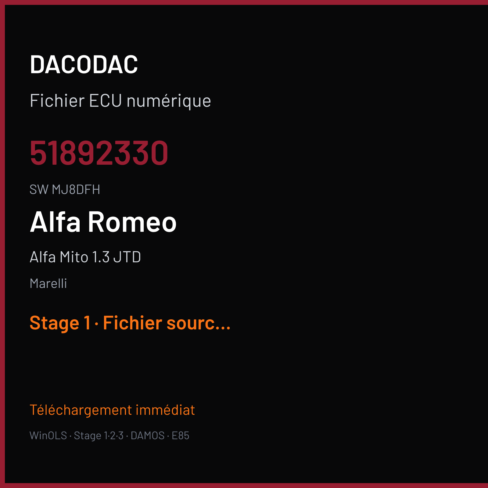 Alfa Mito 1.3 JTD (2011) — Marelli — 51892330 · MJ8DFH — Stage 1
