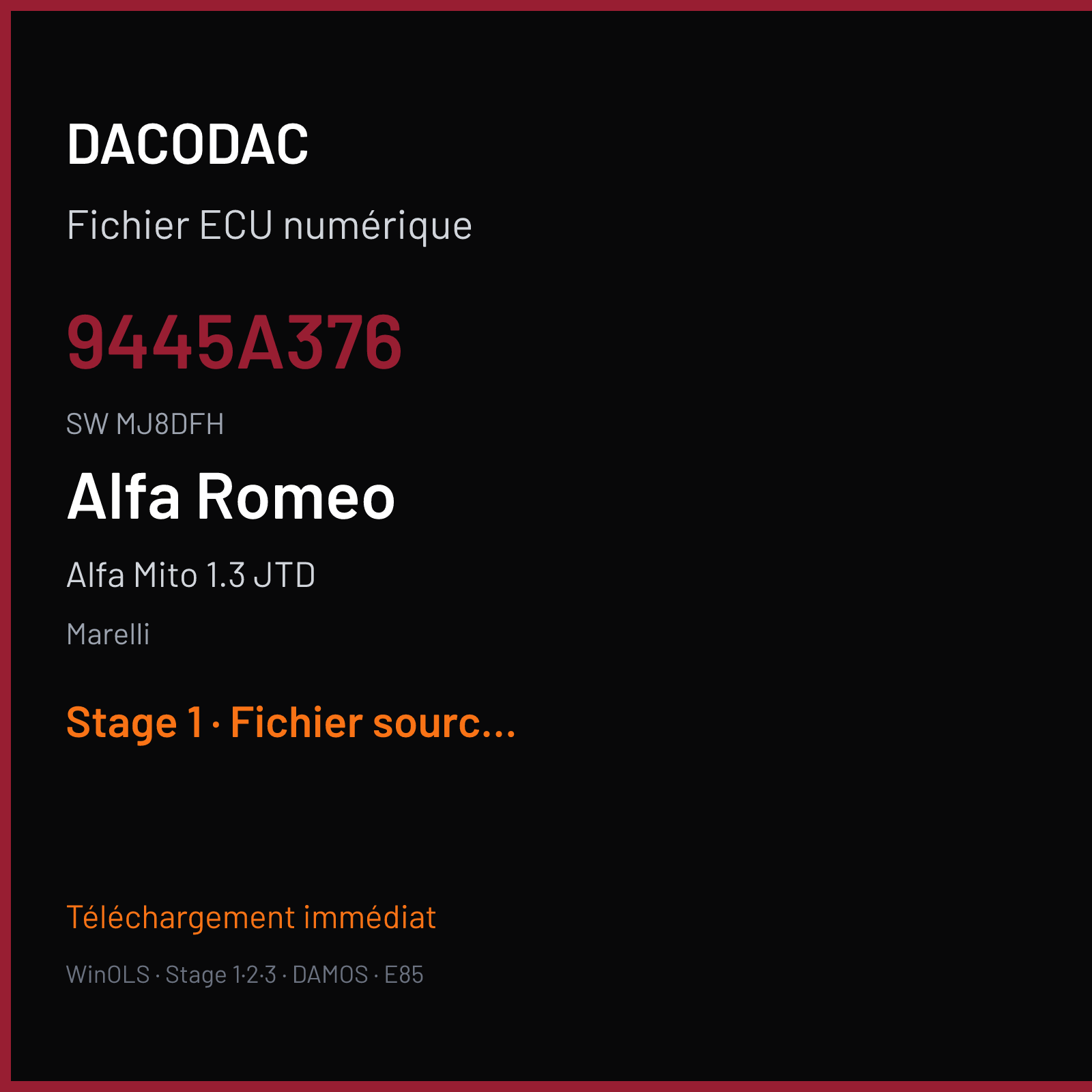 Alfa Mito 1.3 JTD (2010) — Marelli — 9445A376 · MJ8DFH — Stage 1