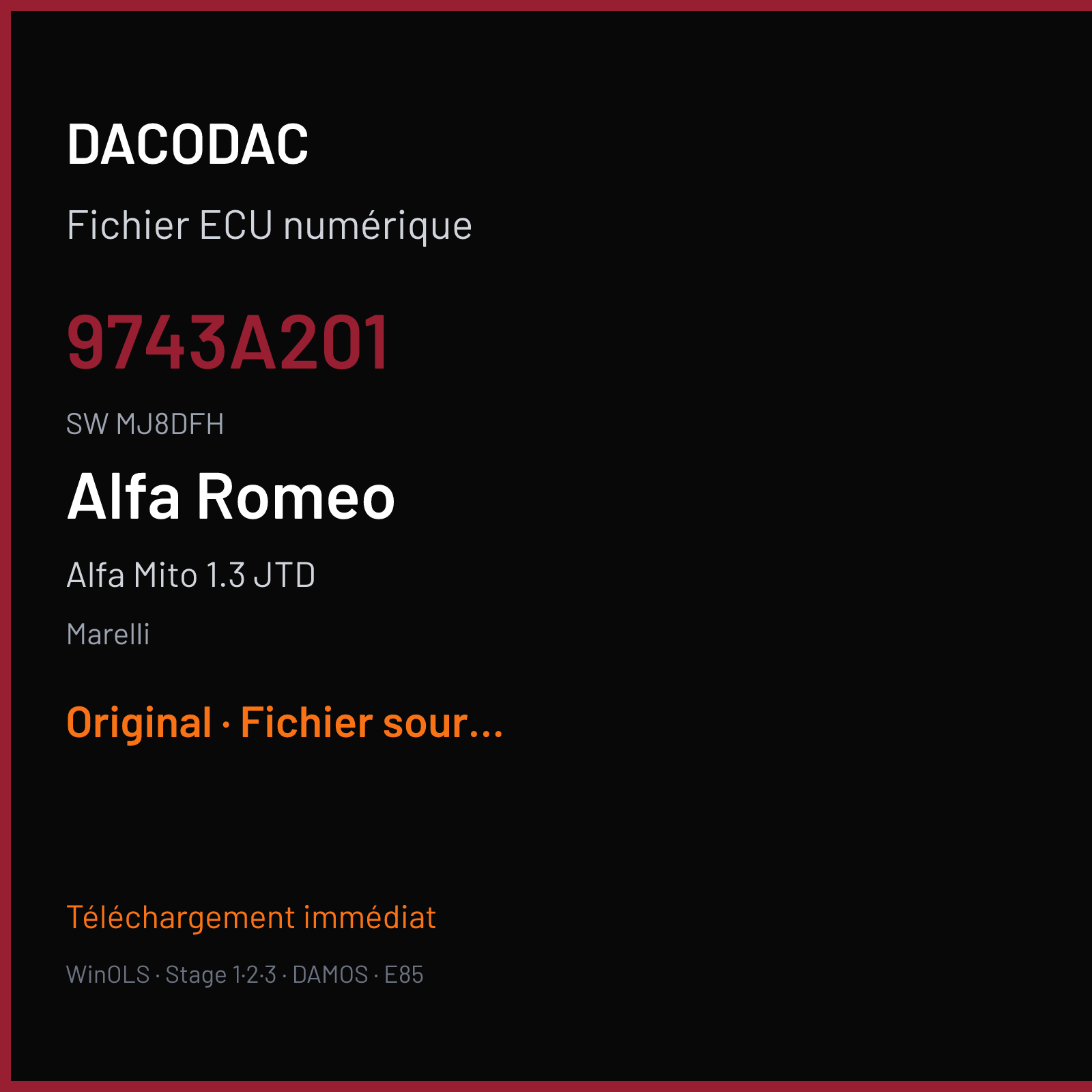 Alfa Mito 1.3 JTD (2011) — Marelli — 9743A201 · MJ8DFH — Original