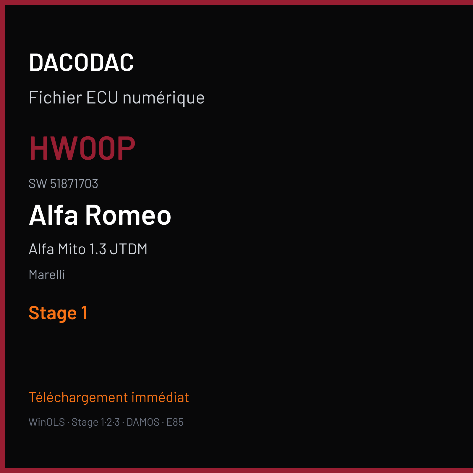 Alfa Mito 1.3 JTDM 95 ch (2010) — Marelli — HW00P · 51871703 · 9445A376 MJ8DFH — Stage 1