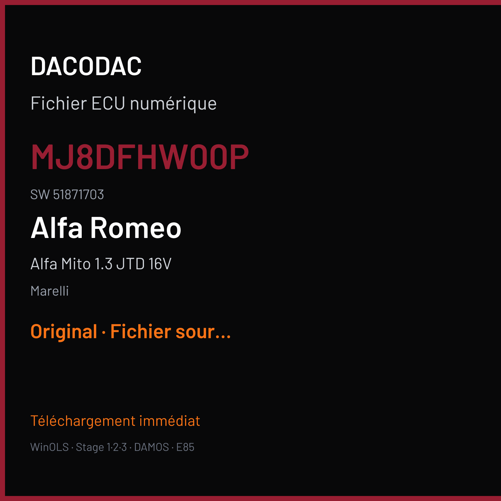 Alfa Mito 1.3 JTD 16V — Marelli — MJ8DFHW00P · 51871703 · 9445A376 MJ8DFH — Original