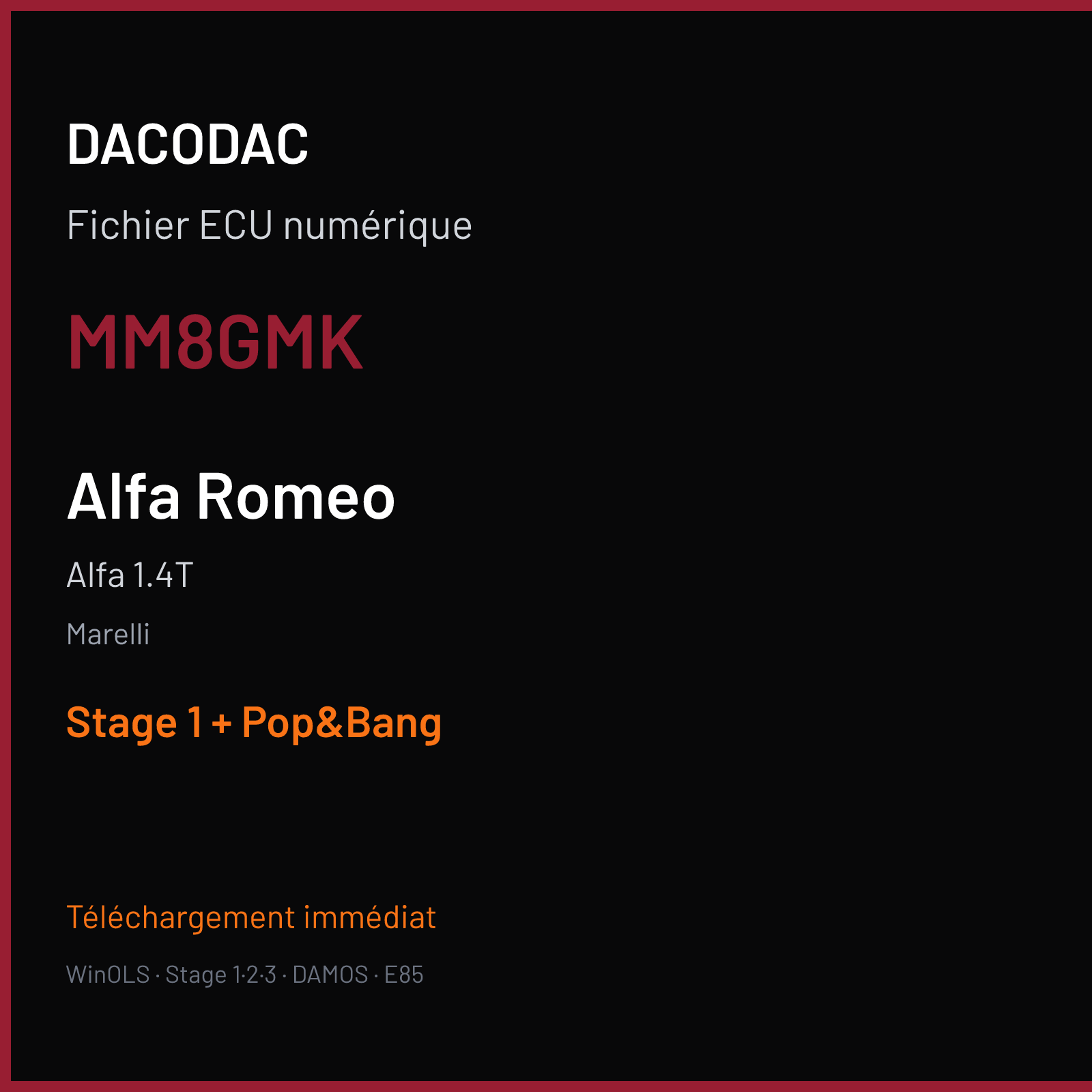 Alfa 1.4T (2010) — Marelli — MM8GMK — Stage 1 + Pop&Bang