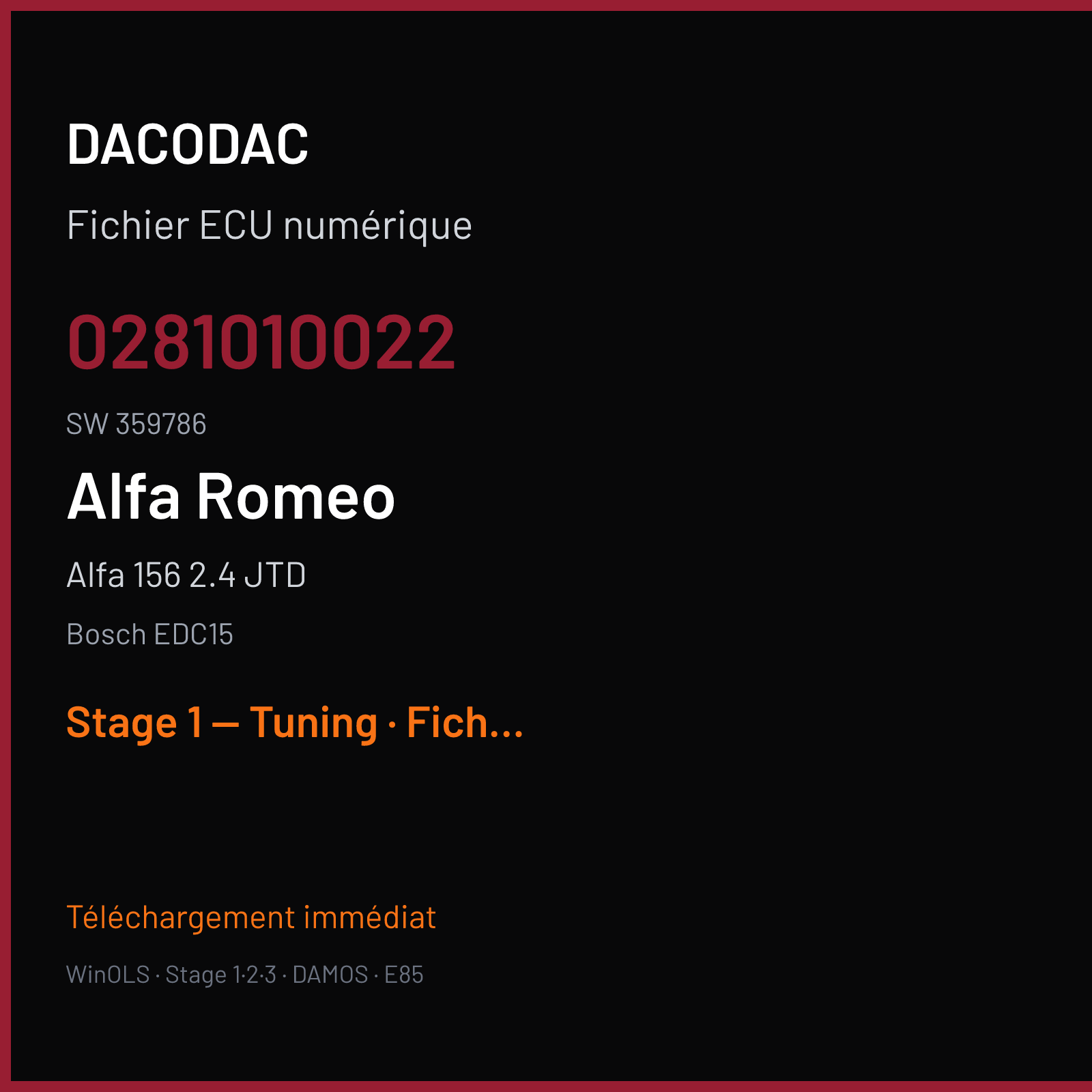 Alfa 156 2.4 JTD — Bosch EDC15 — 0281010022 · 359786 — Stage 1 — Tuning