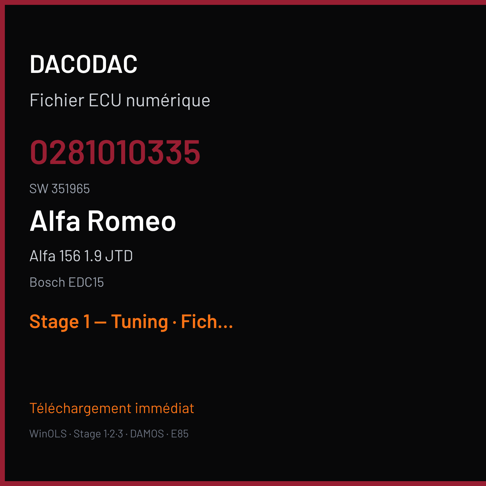 Alfa 156 1.9 JTD — Bosch EDC15 — 0281010335 · 351965 — Stage 1 — Tuning