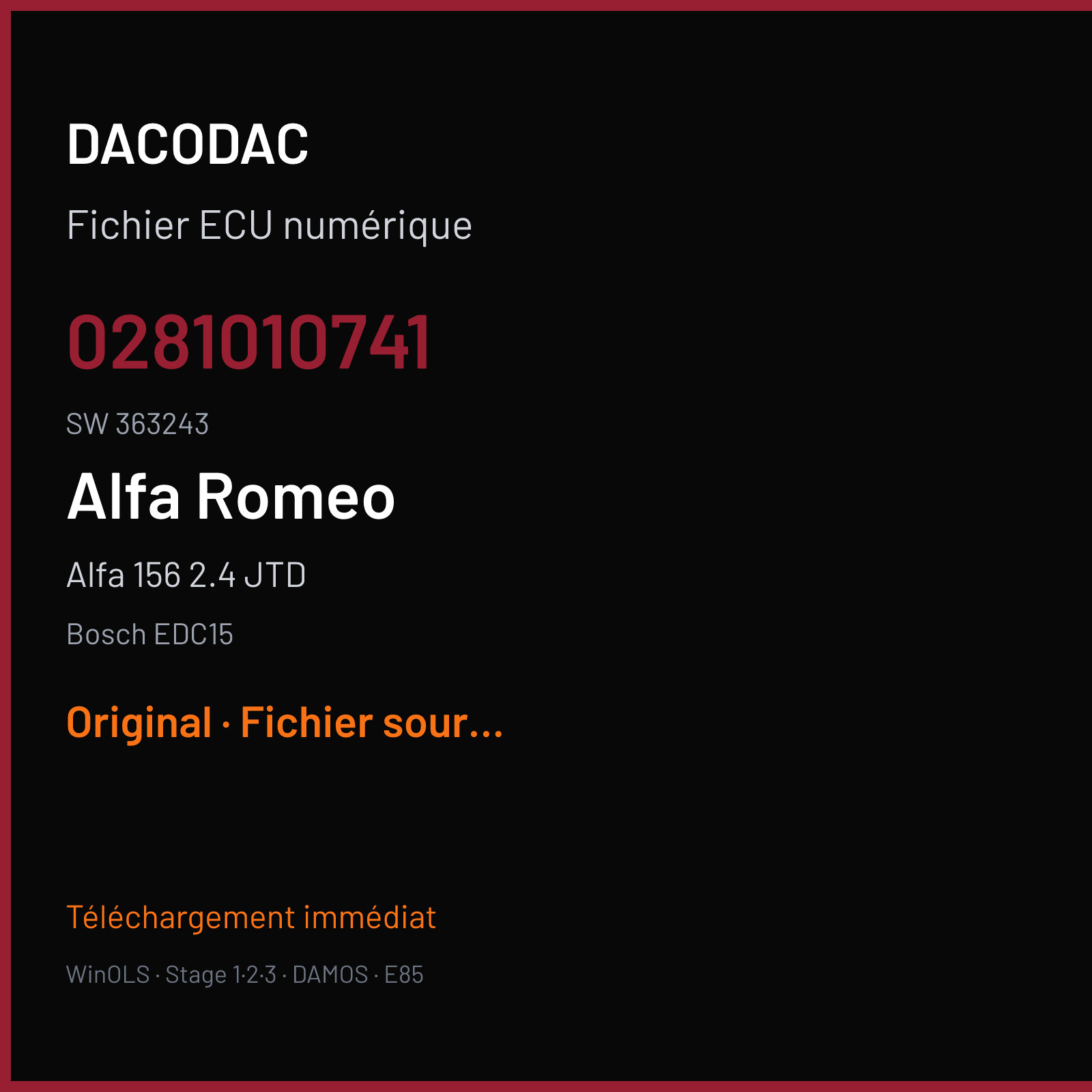 Alfa 156 2.4 JTD (2002) — Bosch EDC15 — 0281010741 · 363243 — Original