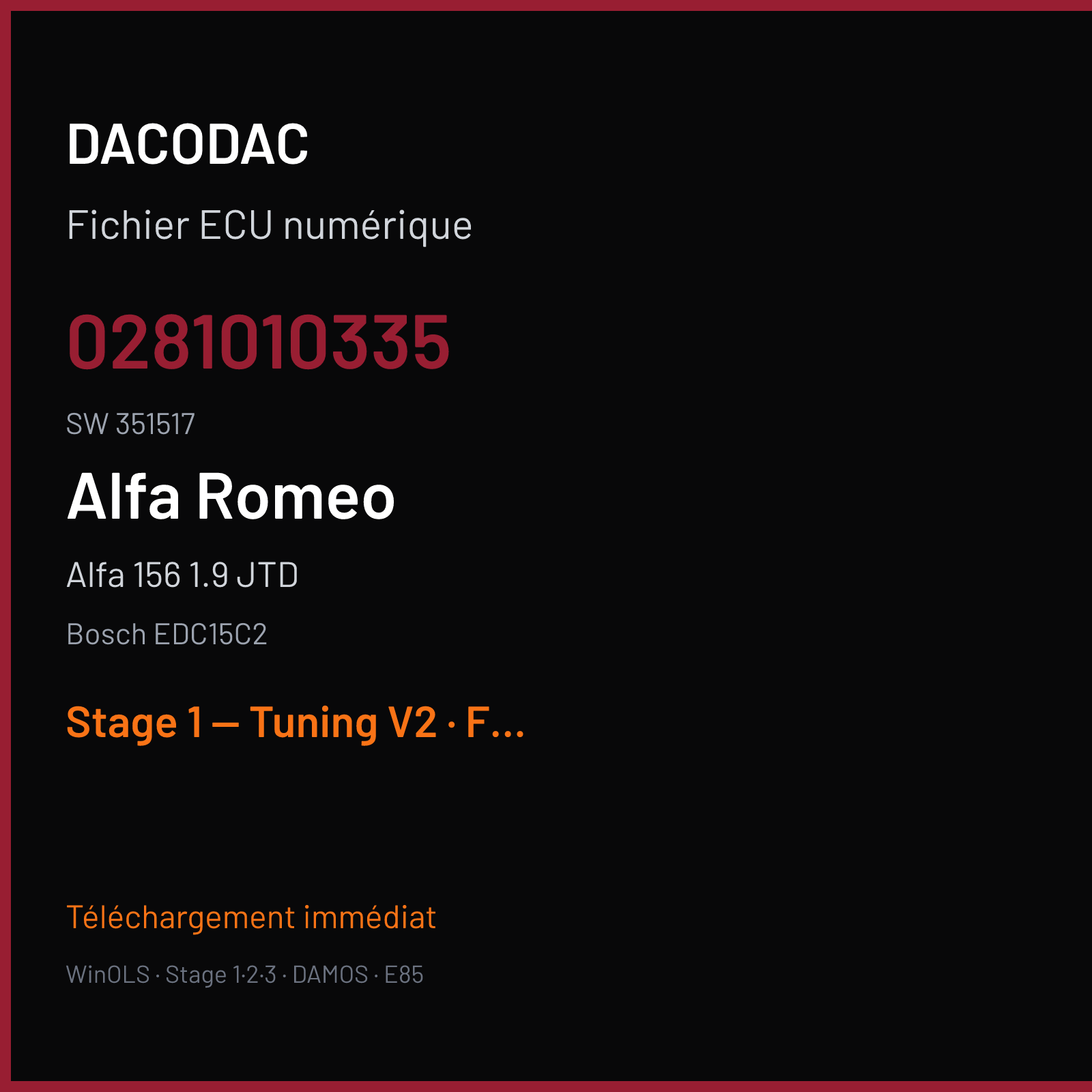 Alfa 156 1.9 JTD — Bosch EDC15C2 — 0281010335 · 351517 — Stage 1 — Tuning V2