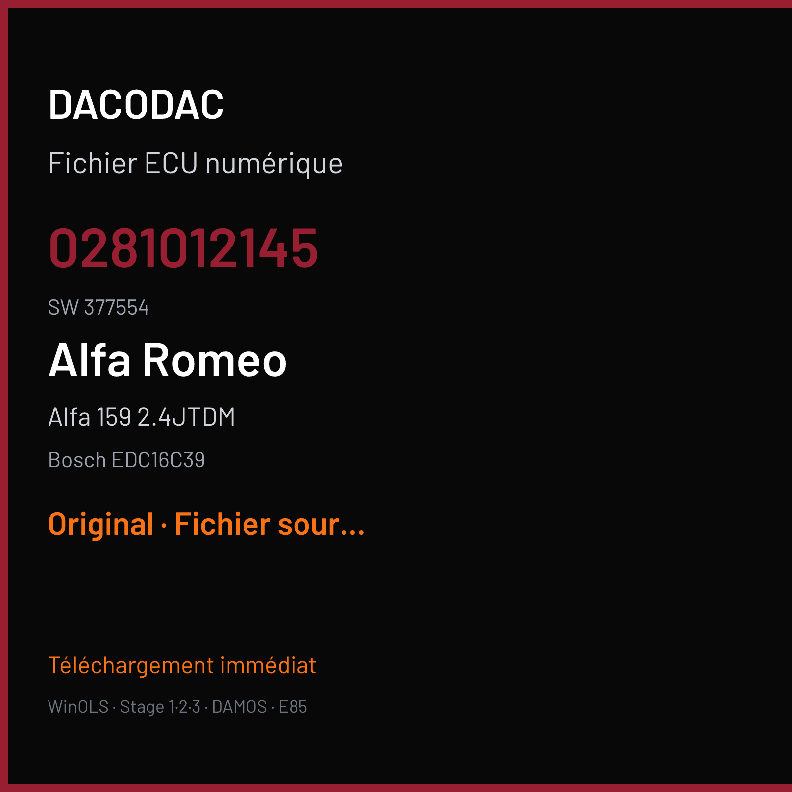 Alfa 159 2.4JTDM (2006) — Bosch EDC16C39 — 0281012145 · 377554 — Original