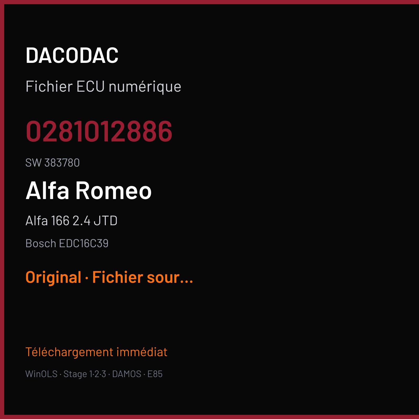 Alfa 166 2.4 JTD (2005) — Bosch EDC16C39 — 0281012886 · 383780 — Original