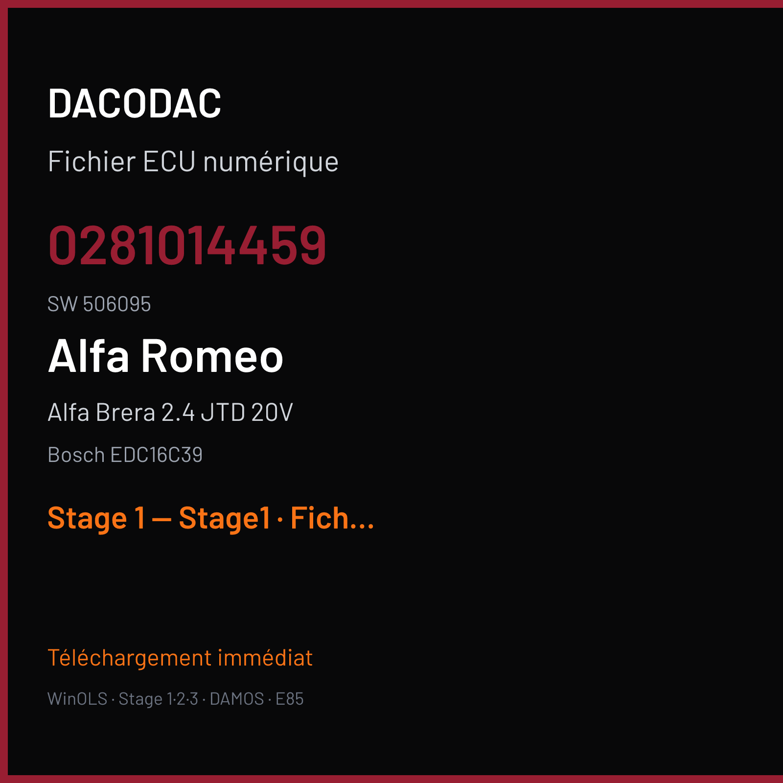 Alfa Brera 2.4 JTD 20V (2008) — Bosch EDC16C39 — 0281014459 · 506095 — Stage 1 — Stage1